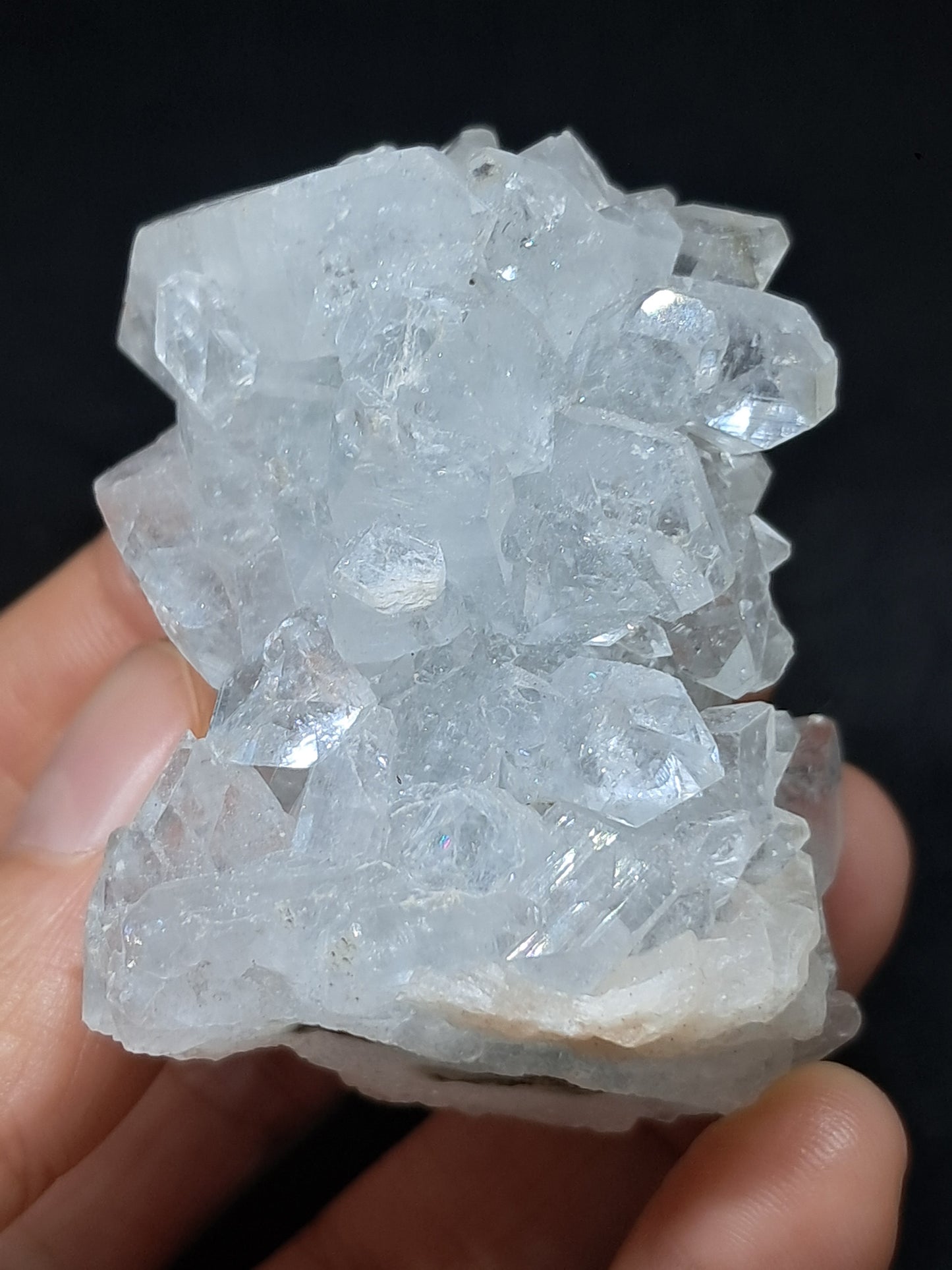 Clear Apophyllite w/ Stilbite Stalactite (Ajanta) Natural Crystal Cluster | Mineral Specimen #AP15eb