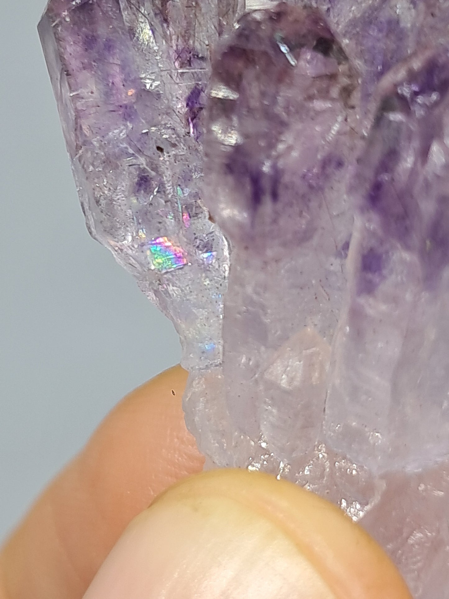 Cúmulo de cetro de amatista con rutilo y arcoíris (Karur) | Piedra natural | Ejemplar mineral n.° KA81