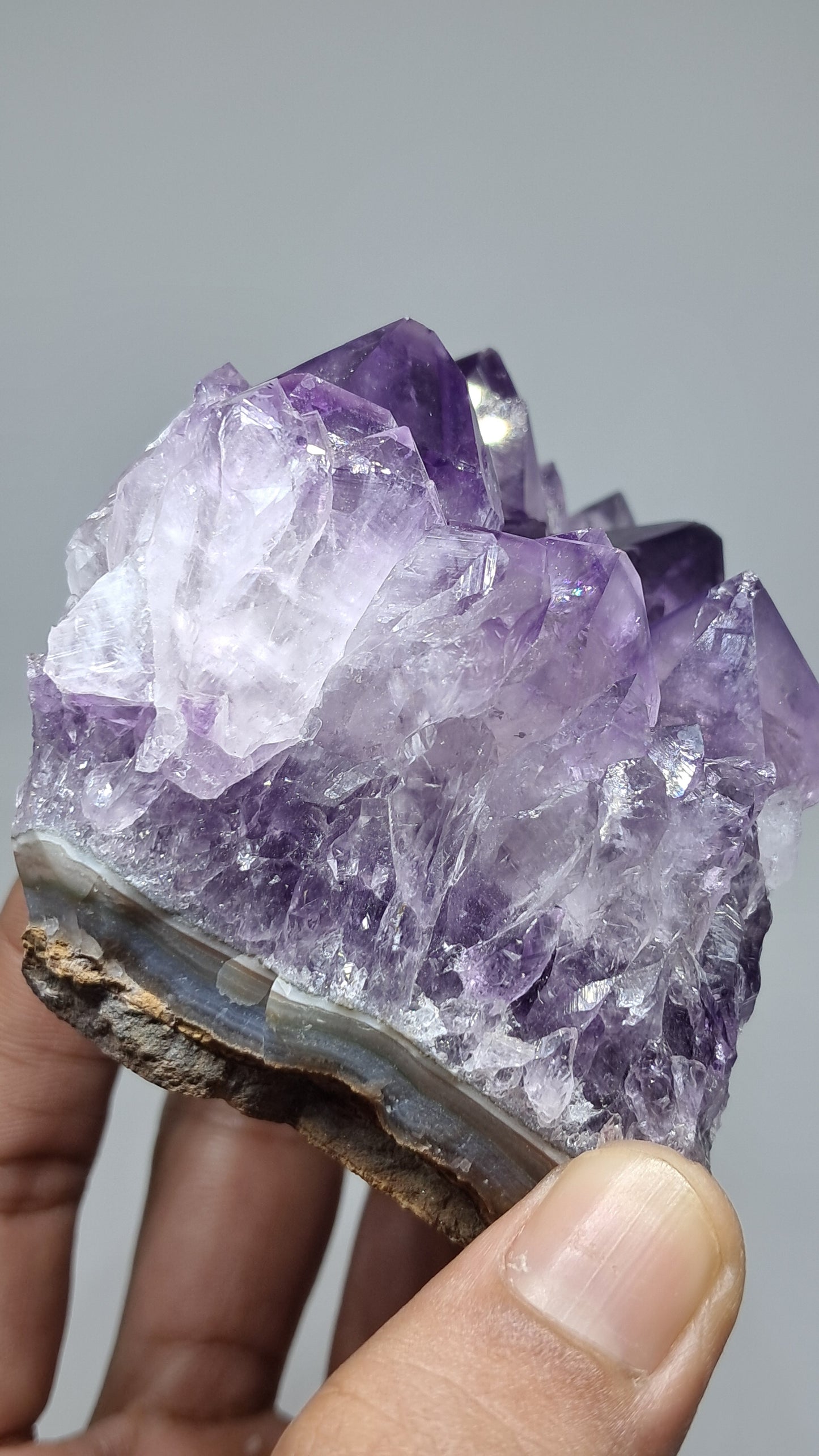 Amatista Morada Profunda Sobre Ágata Bandeada (Brasil) | Drusa Natural | Puntas de Cristal Grandes #AMB1
