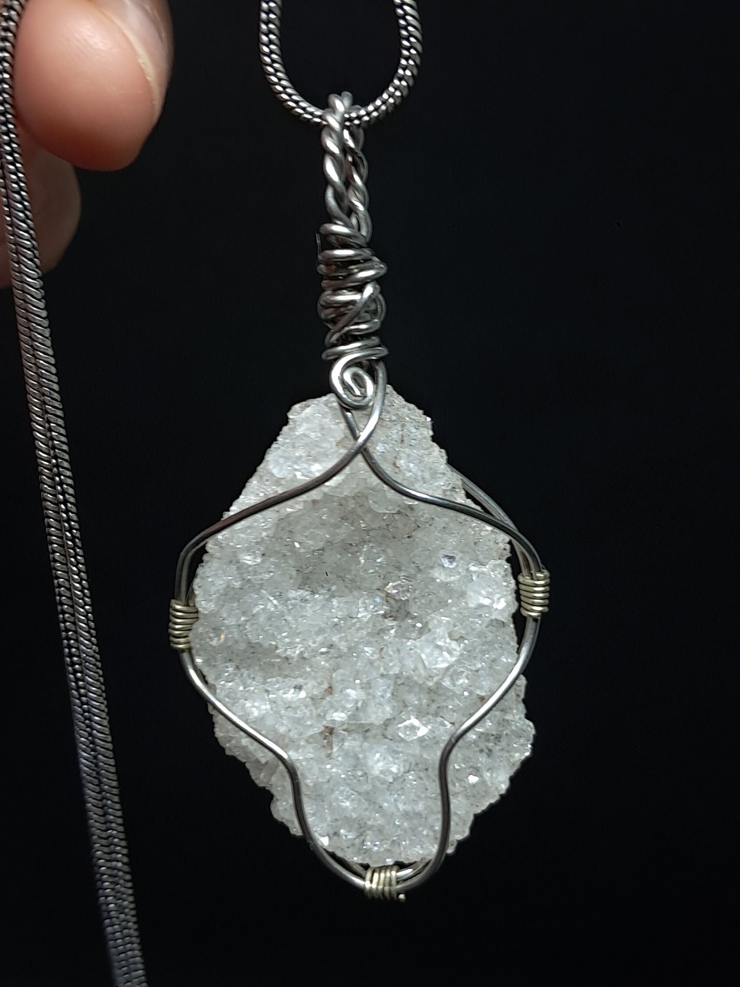 Druzzy Clear Apophyllite Pendant | Handcrafted Jewelry | Unique Necklace #JL45