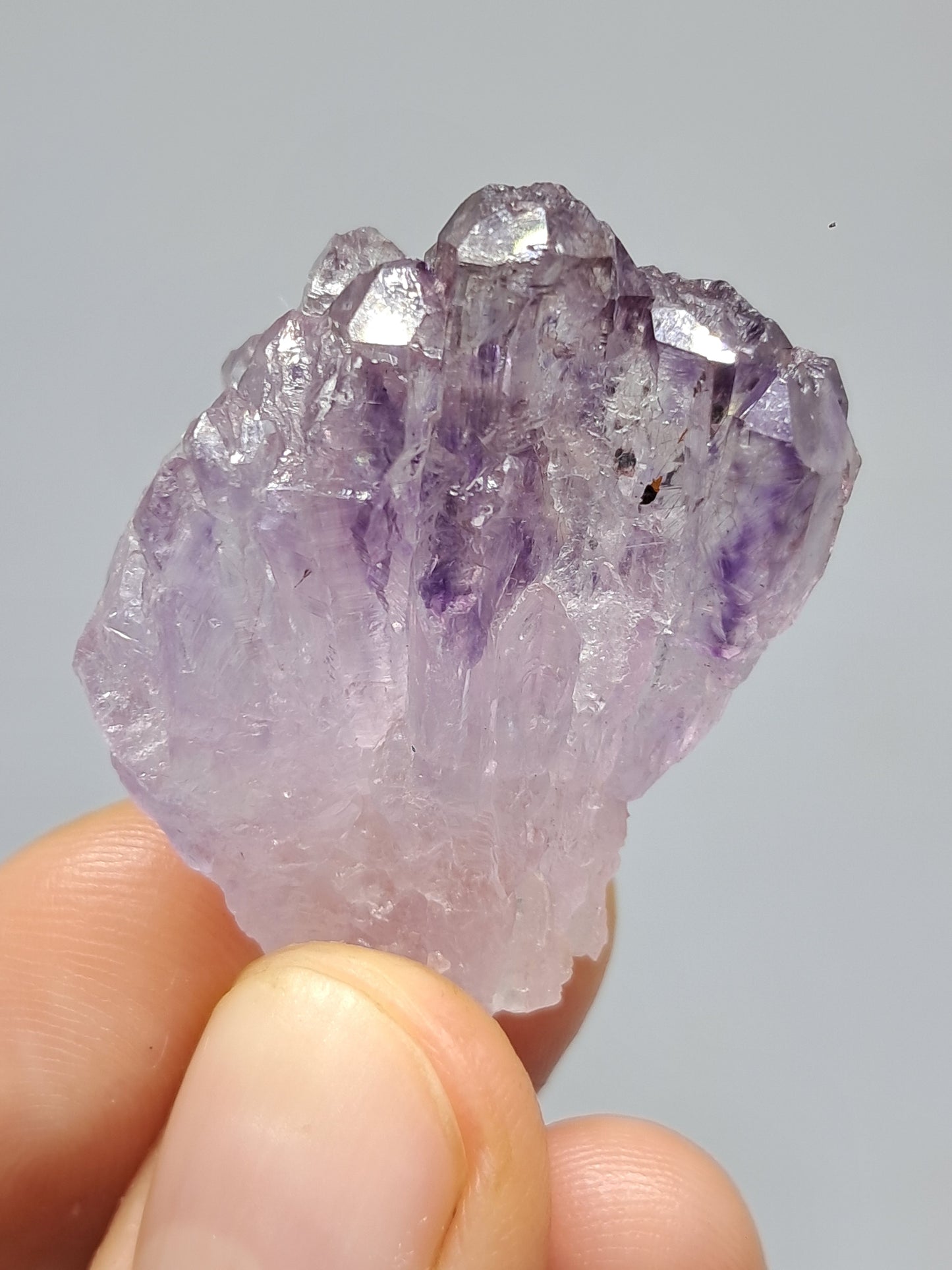 Cúmulo de cetro de amatista con rutilo y arcoíris (Karur) | Piedra natural | Ejemplar mineral n.° KA81