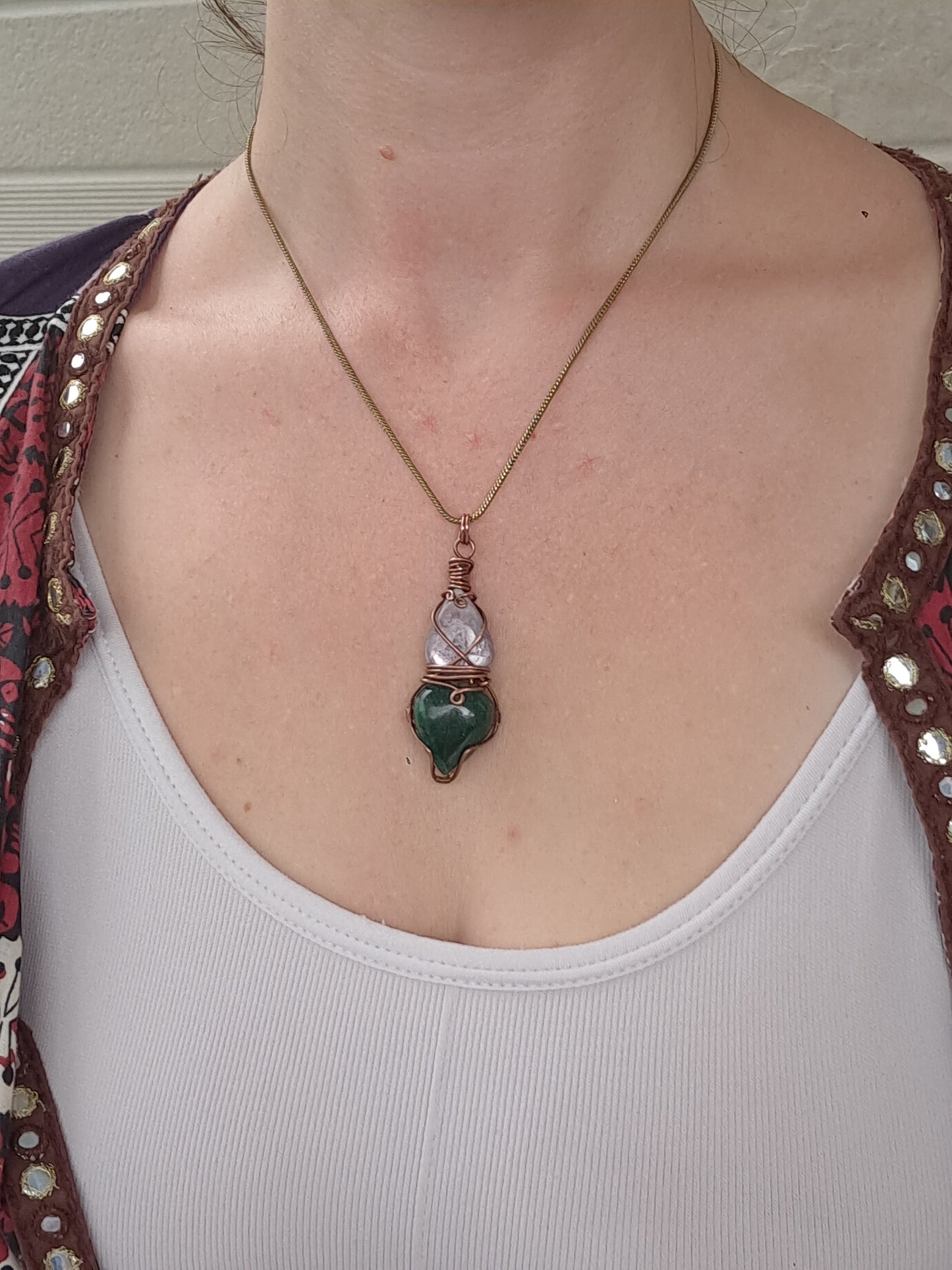 Lepidolite w/ Aventurine Pendant | Handcrafted Jewelry | Unique Necklace #JL48