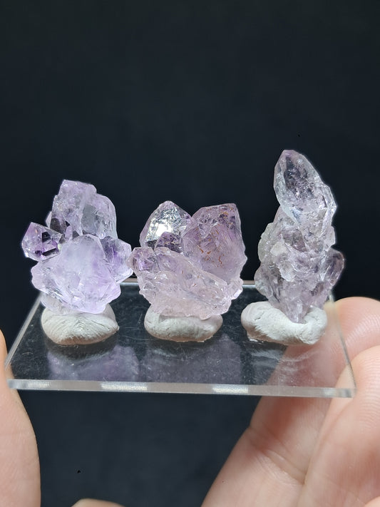 Set of 3 Small Elestial Amethyst from Karur | Super Seven Inclusions | Natural Crystals | Mineral Specimen #KA172