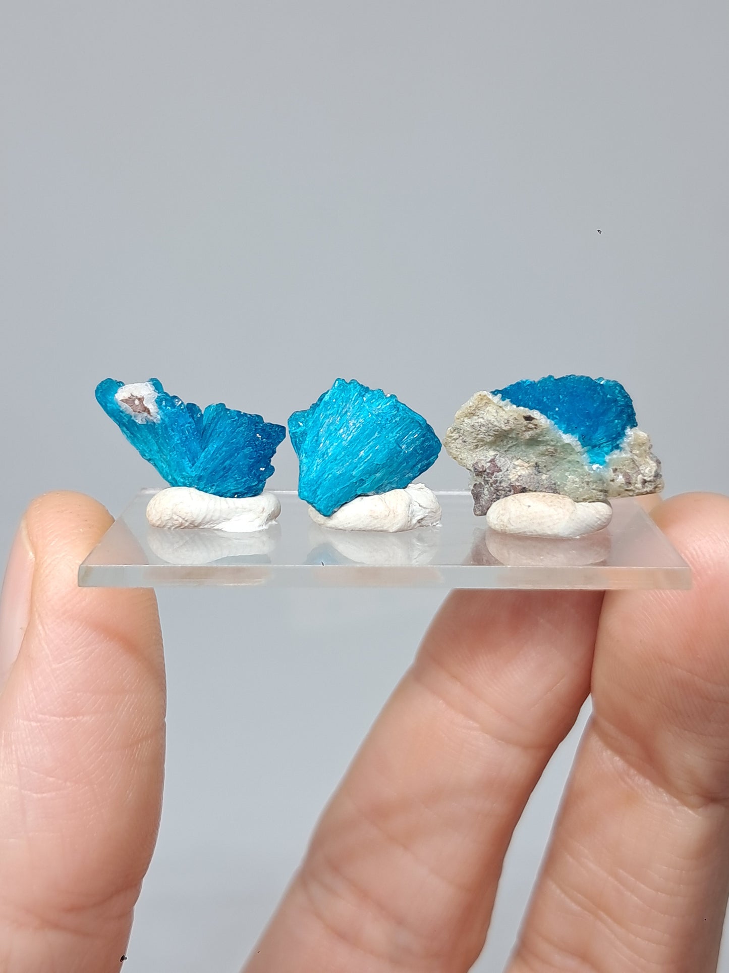 Conjunto de 3 cavansitas (wagholi) en bruto | Cristal natural | Ejemplar mineral raro n.° CV39