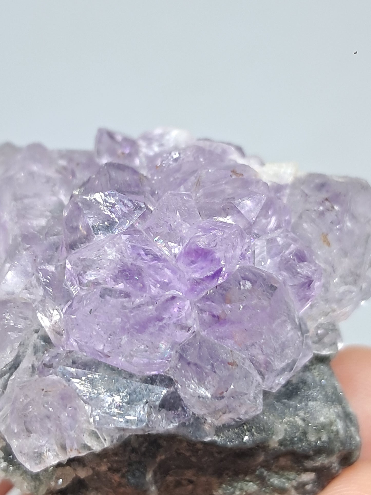 Amatista Elestial sobre matriz de hematita, goethita y calcedonia (Karur) | Cúmulo de cristales | Piedra natural | Ejemplar mineral n.° KA98