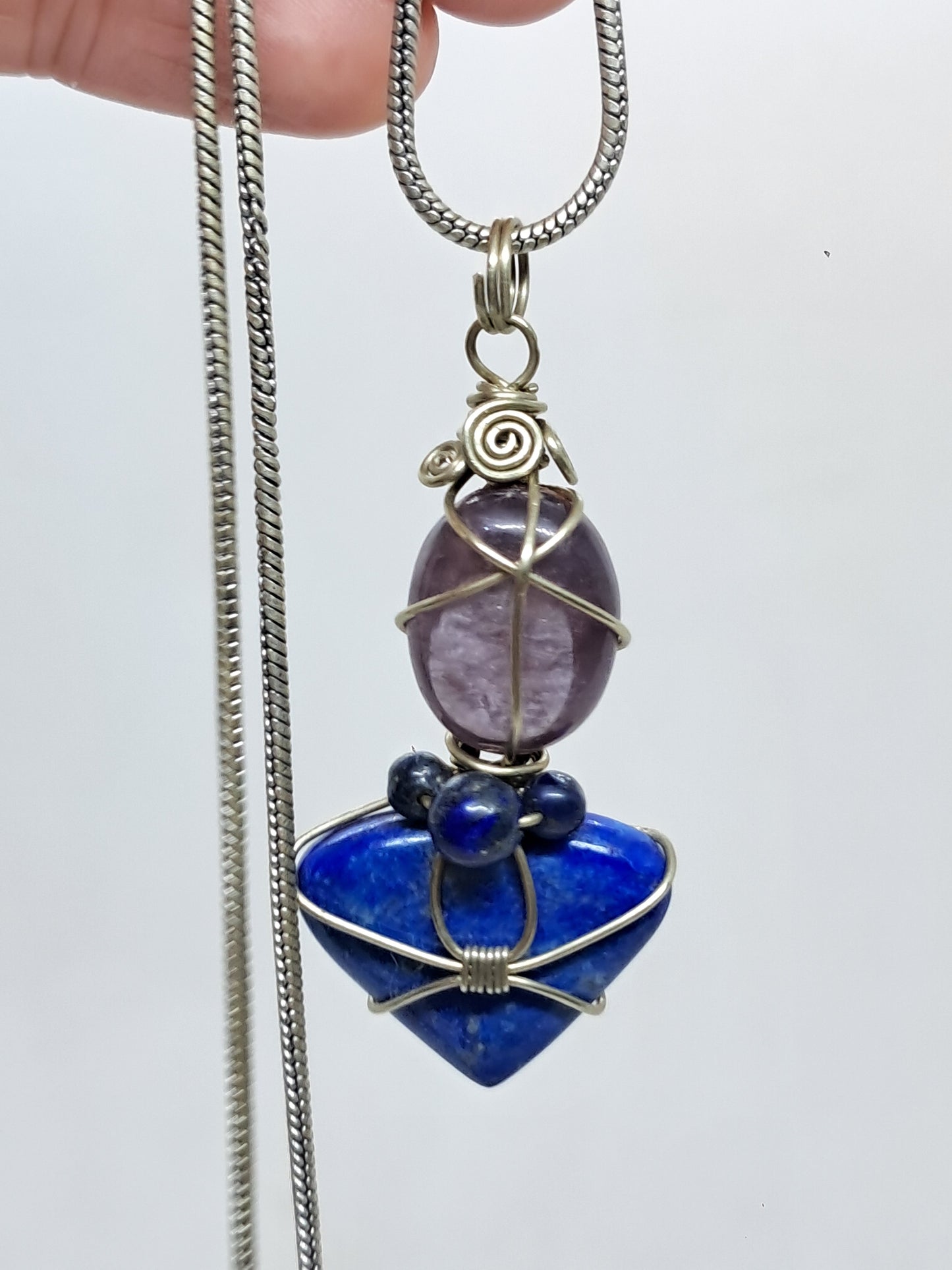 Lepidolite w/ Lapislazuli Pendant | Handcrafted Jewelry | Unique Necklace #JL57