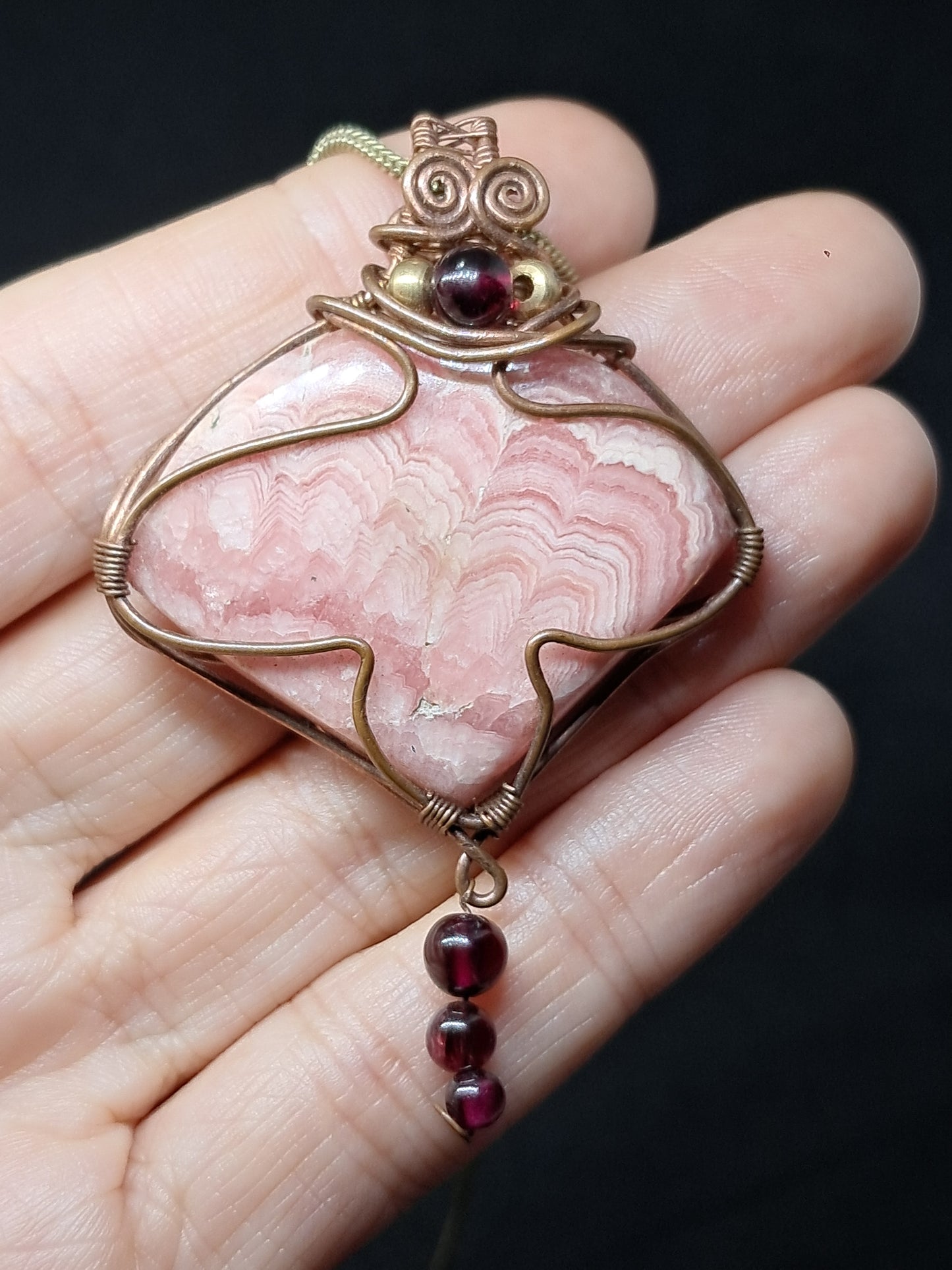 Rodocrosita con cuentas de granate | Colgante hecho a mano | Joyería artesanal | Collar #JL40