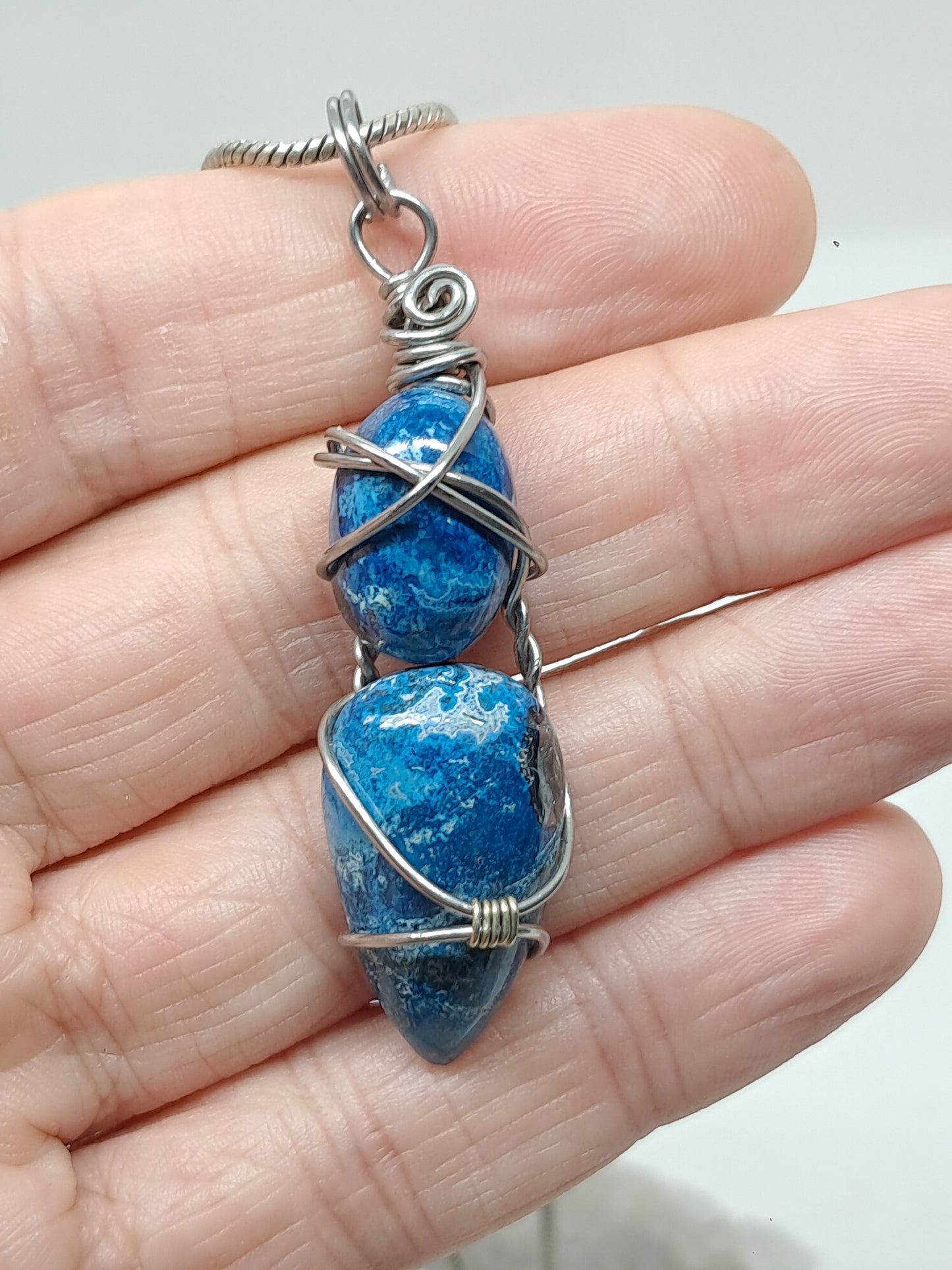 Azurite w/ Chrysocolla Double Cabochon Pendant | Handcrafted Jewelry | Unique Necklace #JL52