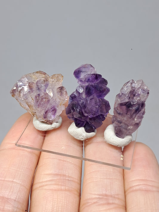 Set of 3 Elestial Amethyst from Karur w/ "Super Seven" Inclusions | Natural Crystals | Mineral Specimen #KA168
