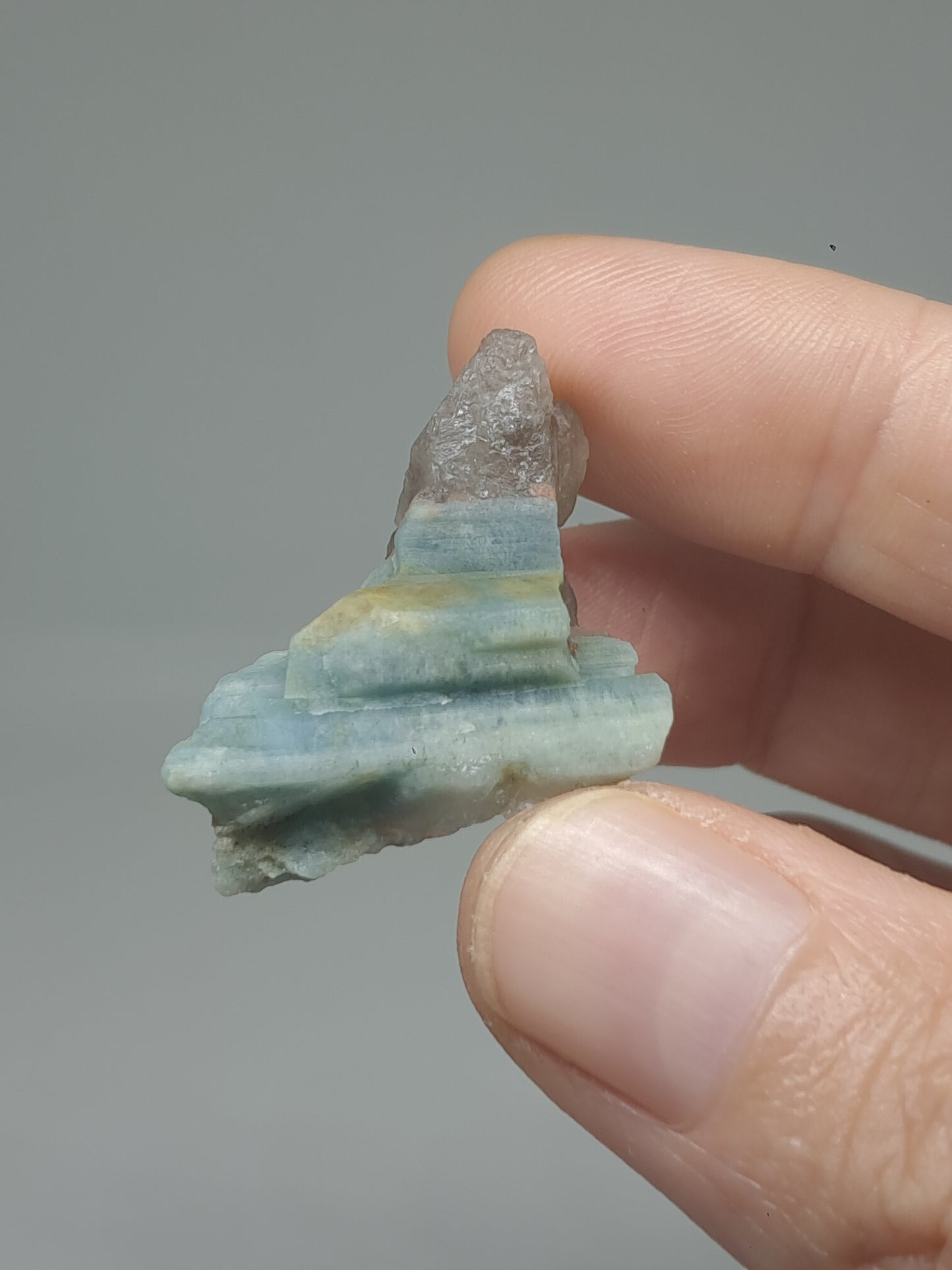 Aquamarine on Smokey Quartz (Karur) Rough Natural Crystal | Mineral Specimen #AQM55