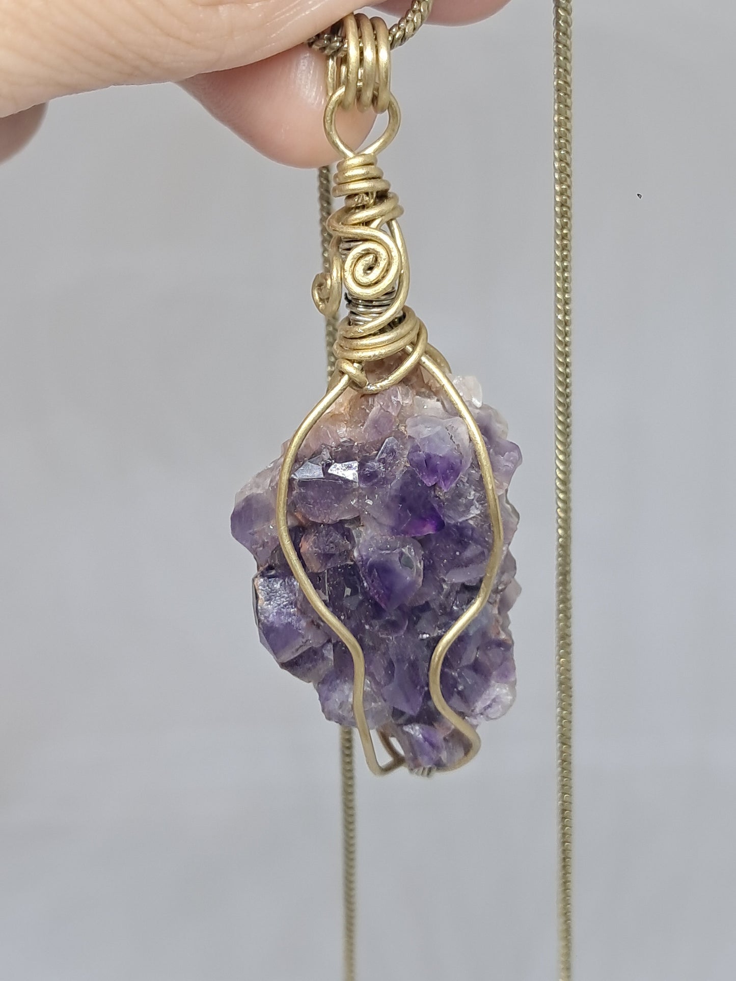 Amethyst Cluster in Brass Wire | Handmade Pendant | Handcrafted Jewelry | Necklace | Unisex #JL34