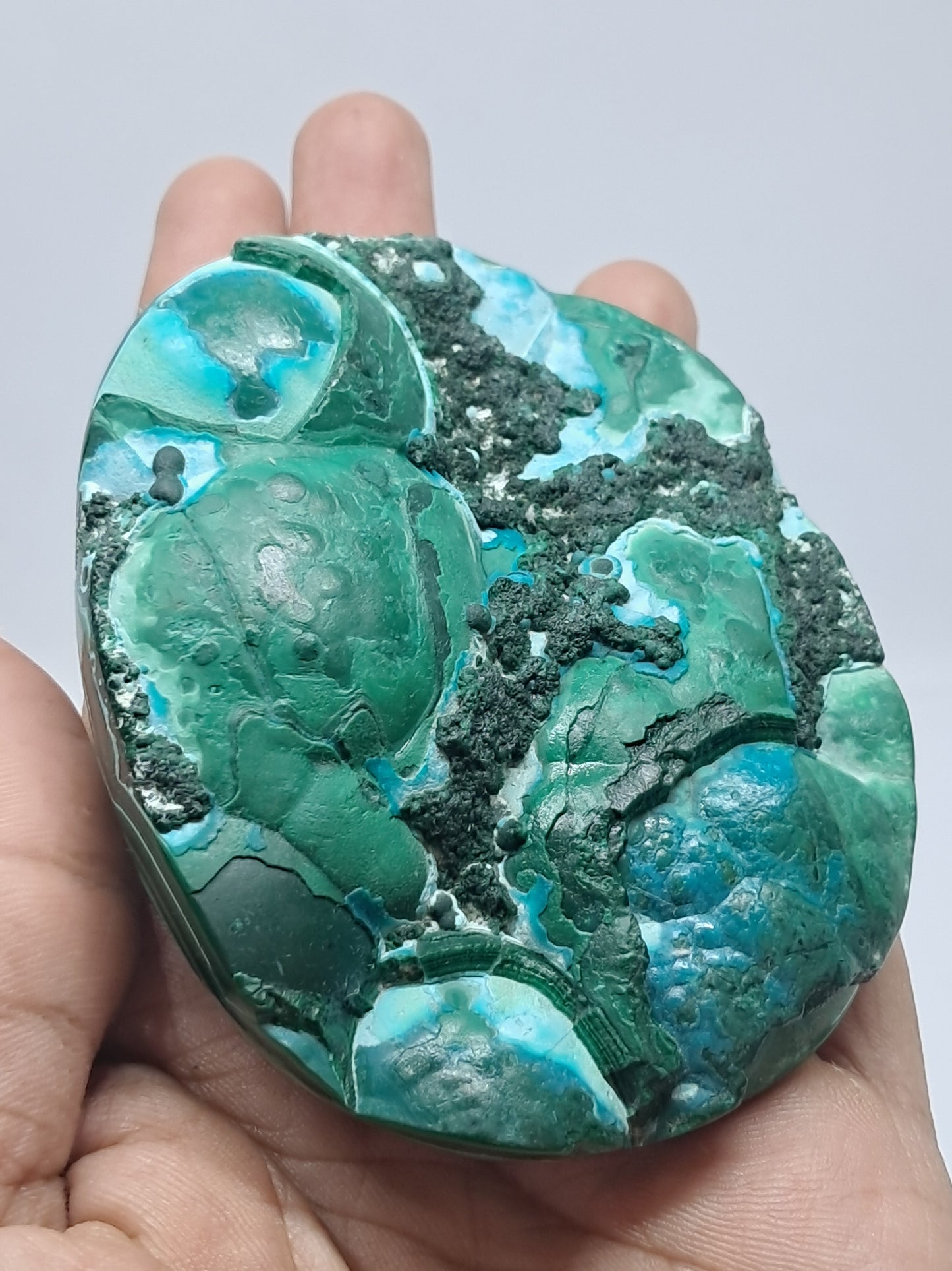 Malaquita con crisocola | Mitad pulida, mitad bruta | Piedra natural | Tamaño grande | Hermosos diseños #CM18