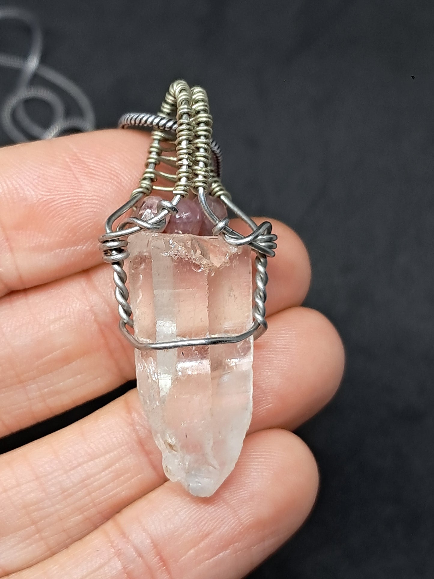 Himalayan Quartz w/ Pink Tourmaline Beads | Handmade Pendant | Handcrafted Jewelry | Necklace | Unisex #JL36
