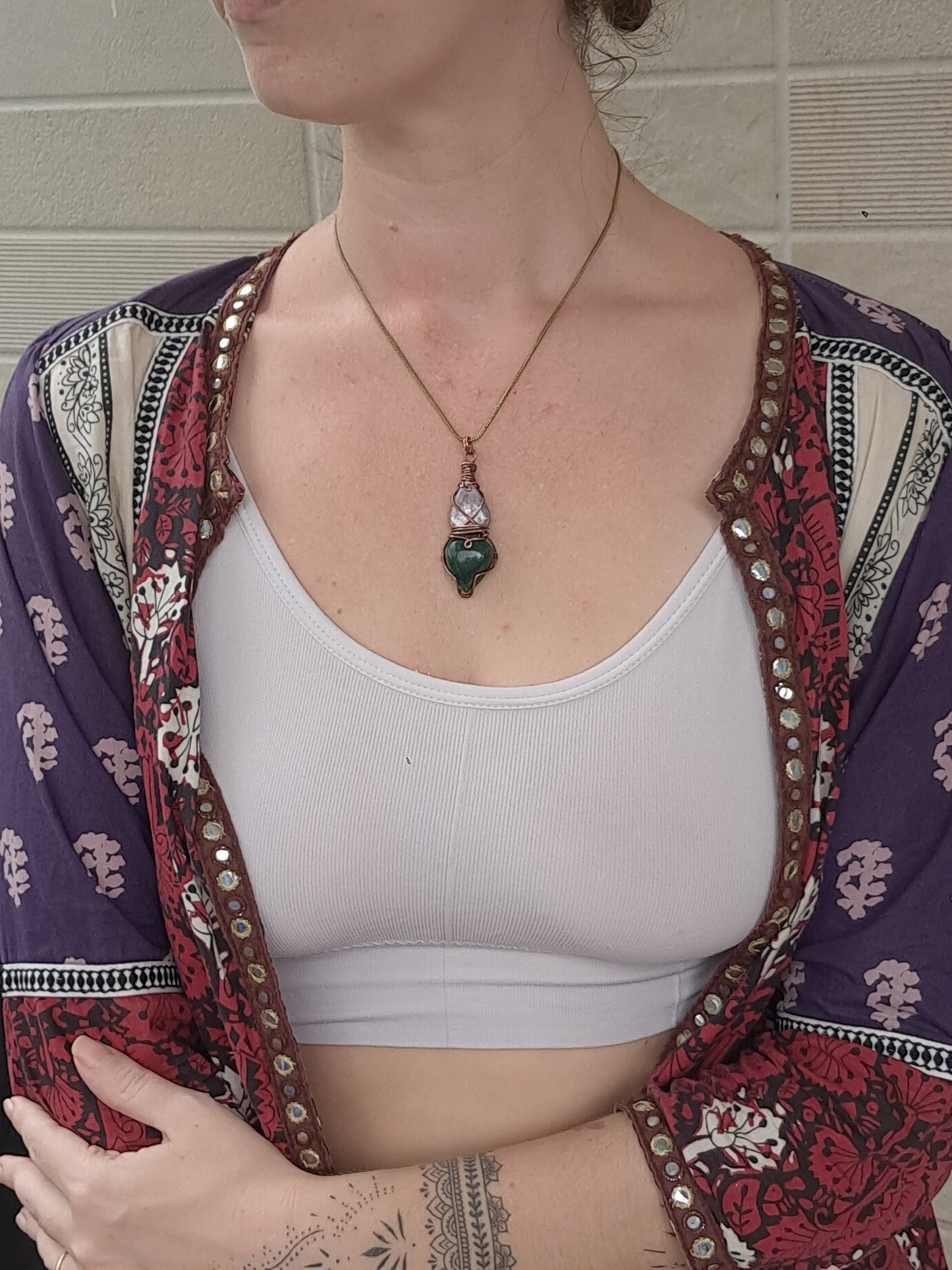 Lepidolite w/ Aventurine Pendant | Handcrafted Jewelry | Unique Necklace #JL48