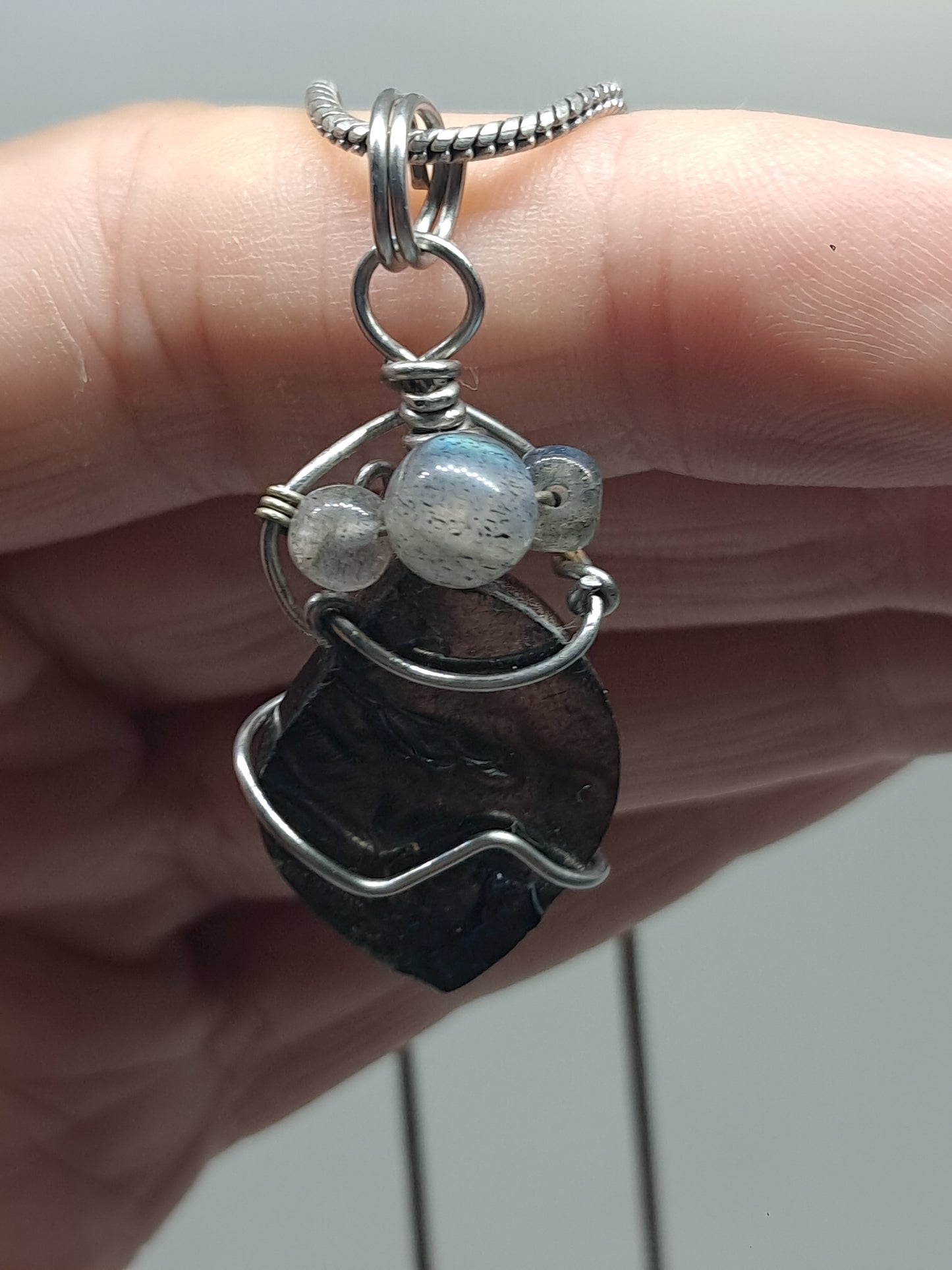 Shunguite w/ Labradorite Beads Pendant | Handcrafted Jewelry | Unique Necklace #JL58