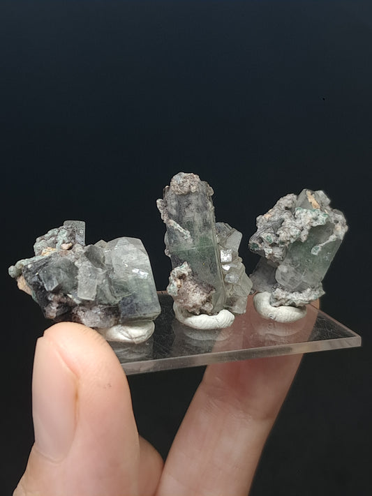Set of 3 Small Green Apophyllites (Fluorapophyllites) (Ajanta) Rough Natural Crystals | Mineral Specimens #GA52