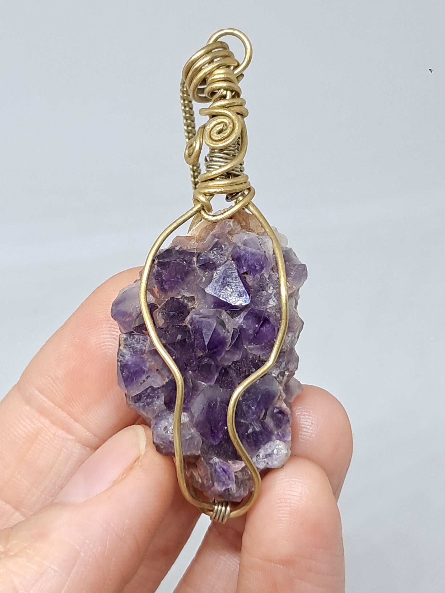 Amethyst Cluster in Brass Wire | Handmade Pendant | Handcrafted Jewelry | Necklace | Unisex #JL34