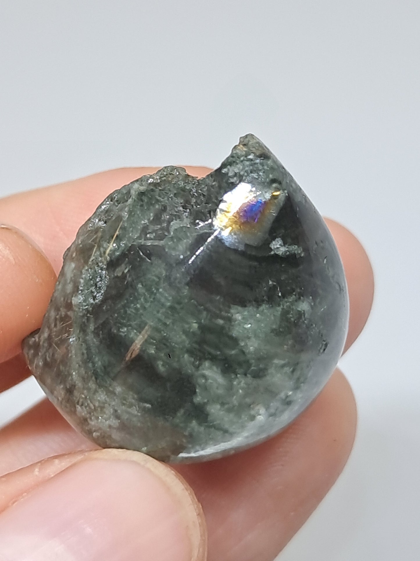 Chlorite Quartz w/ Rutile (Kullu) Half Rough Half Polished | Natural Stone | Cabochon #CH50