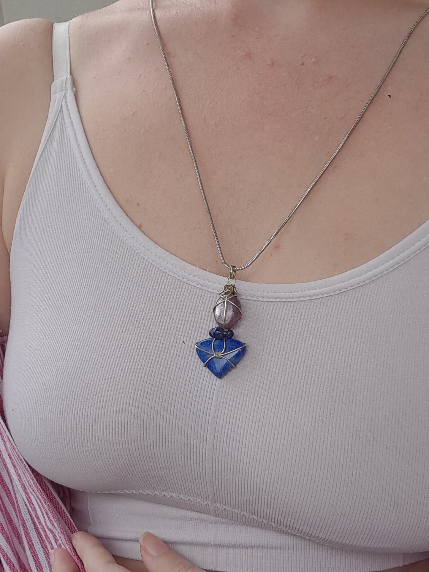 Lepidolite w/ Lapislazuli Pendant | Handcrafted Jewelry | Unique Necklace #JL57