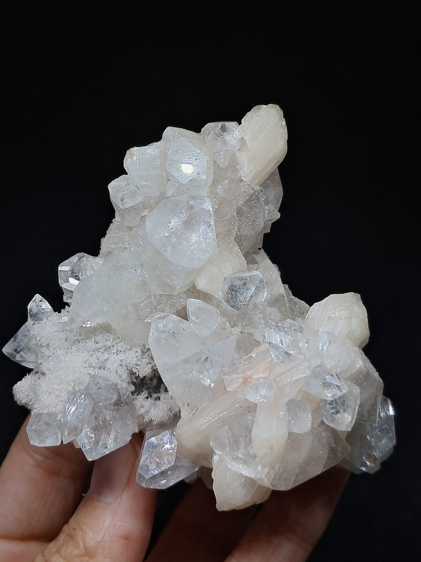 Clear Apophyllite w/ Stilbite (Ajanta) Natural Crystal Cluster | Mineral Specimen #AP38