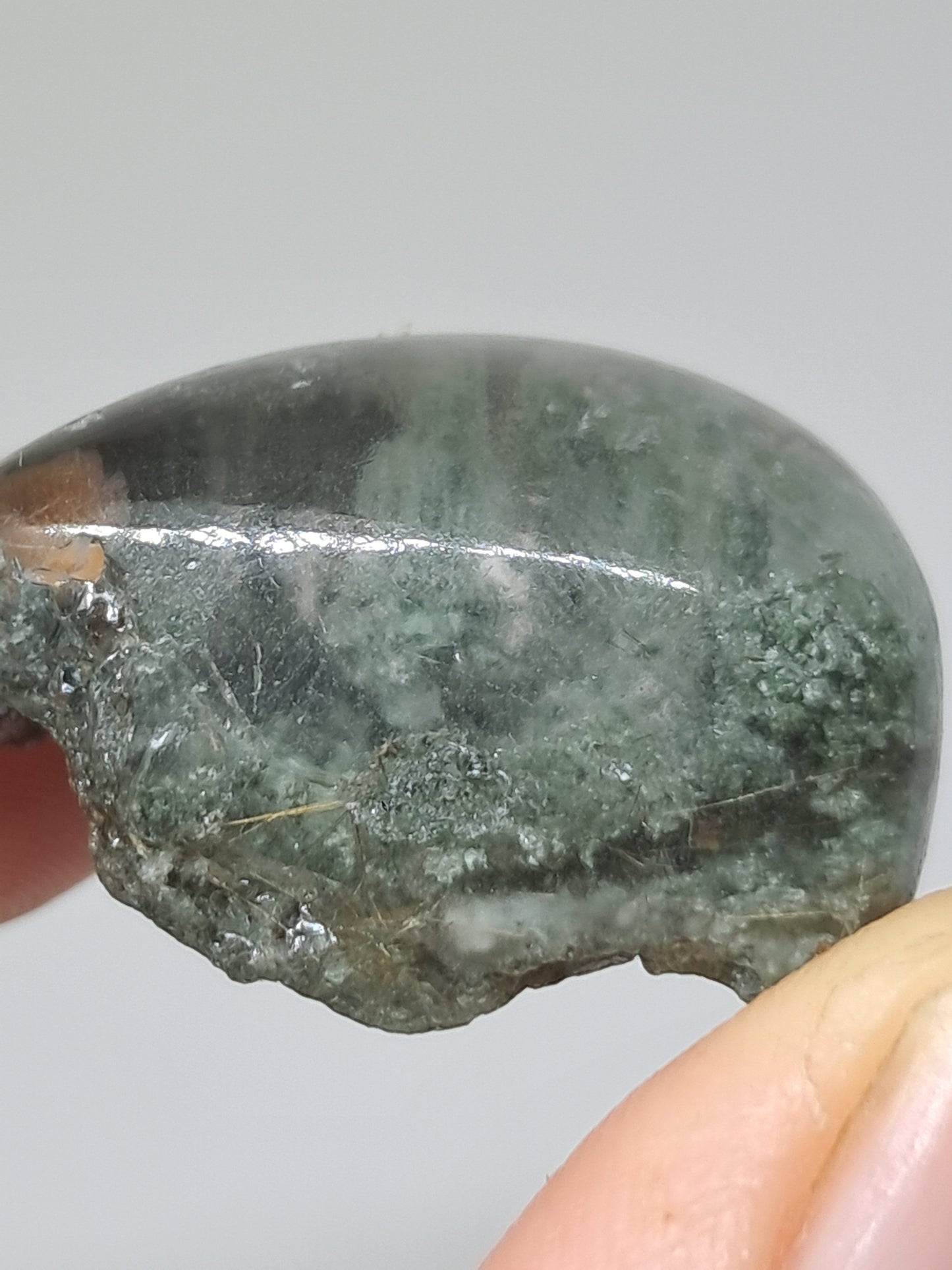 Chlorite Quartz w/ Rutile (Kullu) Half Rough Half Polished | Natural Stone | Cabochon #CH50
