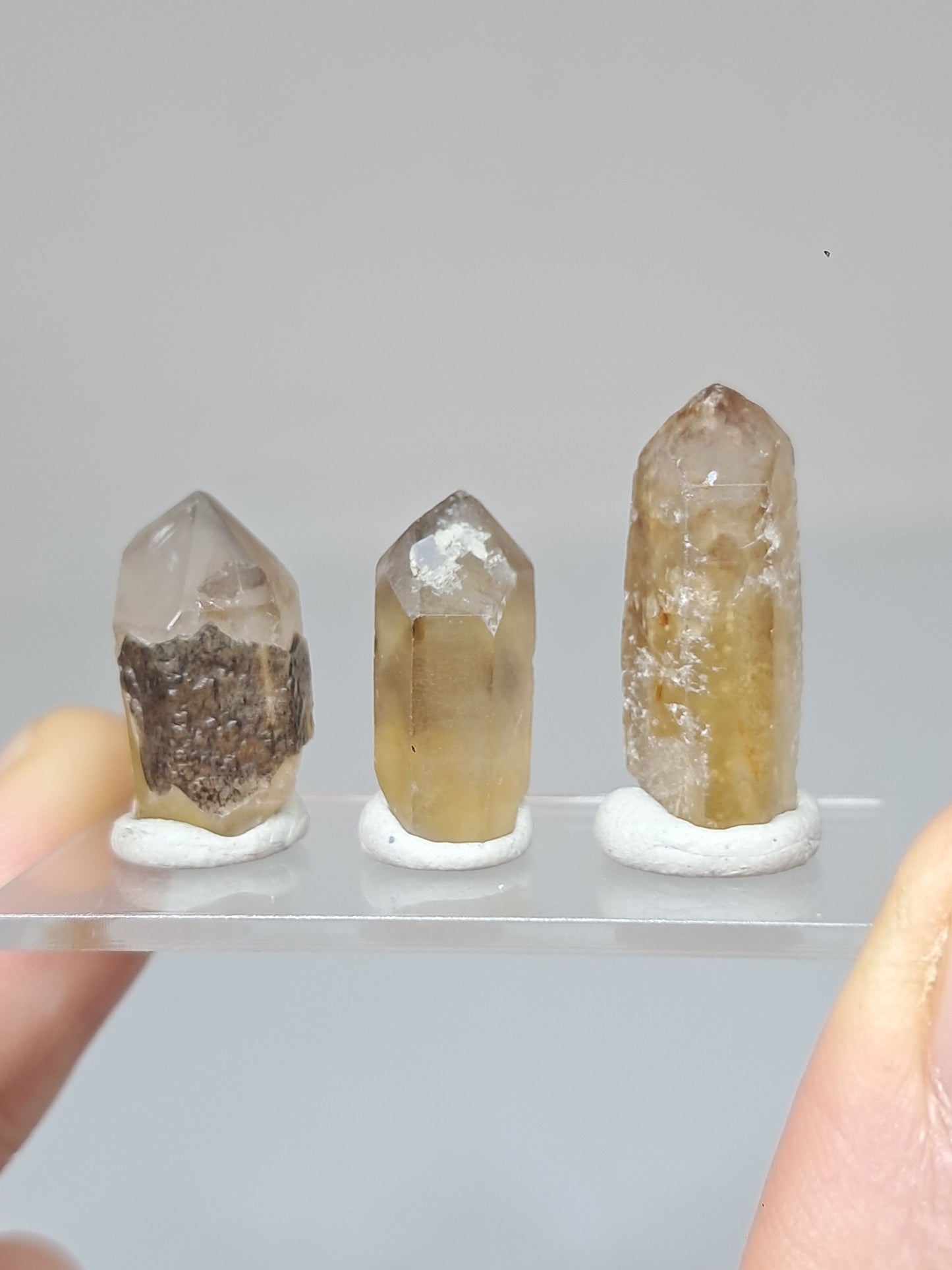 Set of 3 Natural Citrine Points w/ Phantoms & Iron Oxide inclusions (Karur) | Natural Crystal | Mineral Specimen #CTN37