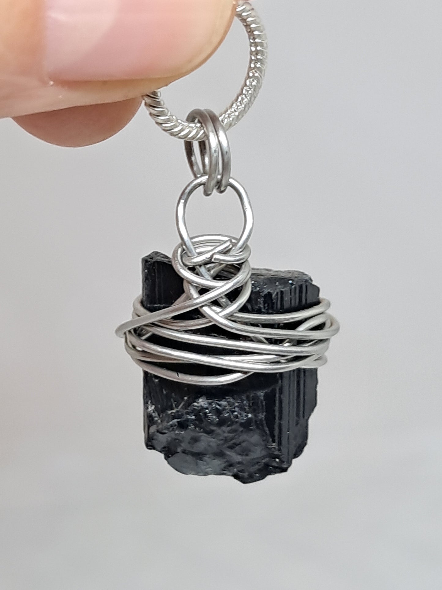 Black Tourmaline Wrapped in Stainless Steel | Handmade Pendant | Handcrafted Jewelry | Necklace | Unisex #JL31
