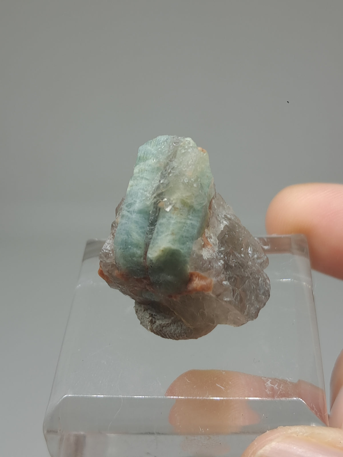 Aguamarina sobre Cuarzo Ahumado (Karur) Cristal Natural en Bruto | Espécimen Mineral #AQM41