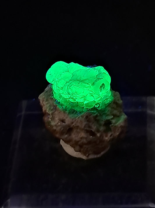 Ópalo hialita reactivo a los rayos UV en matriz (México), piedra cristalina en bruto | Ejemplar mineral n.° OH2