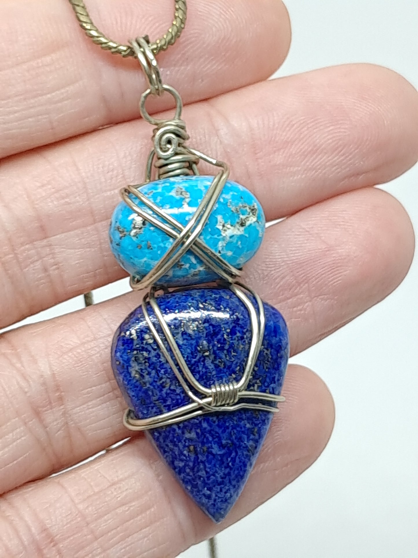 Turquoise w/ Lapislazuli Pendant | Handcrafted Jewelry | Unique Necklace #JL43