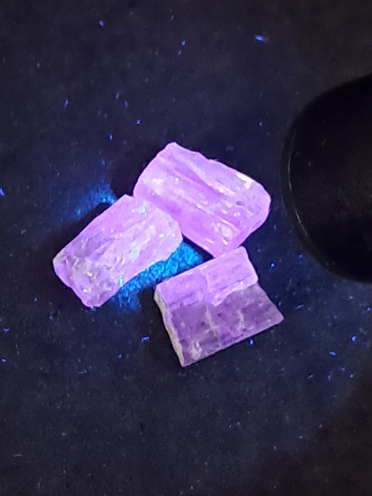 Set of 3 Fluorescent Scapolite Crystals (Karur) UV Reactive | Rough Stone | Natural Mineral Specimen #SCP23