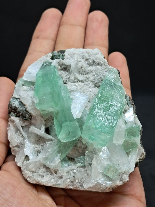 Green Apophyllite (Fluorapophyllite) and Stilbite on matrix #GA12