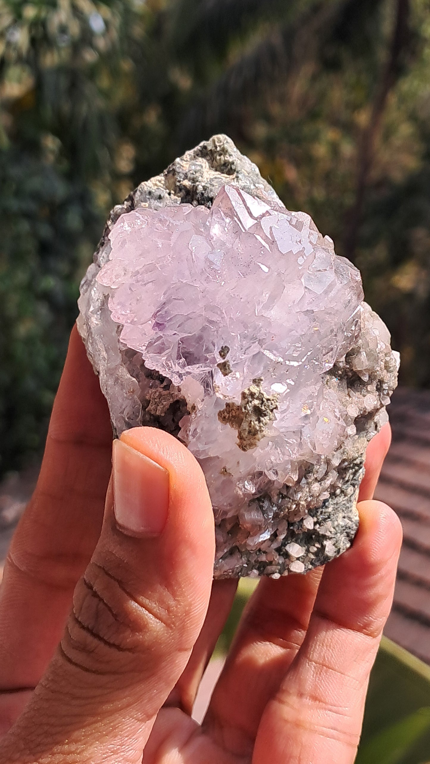 Karur Amethyst Scepter Flower w/ UV-Reactive Calcites on Matrix | Natural Formation| Super Seven Inclusions| Mineral Specimen #KA181