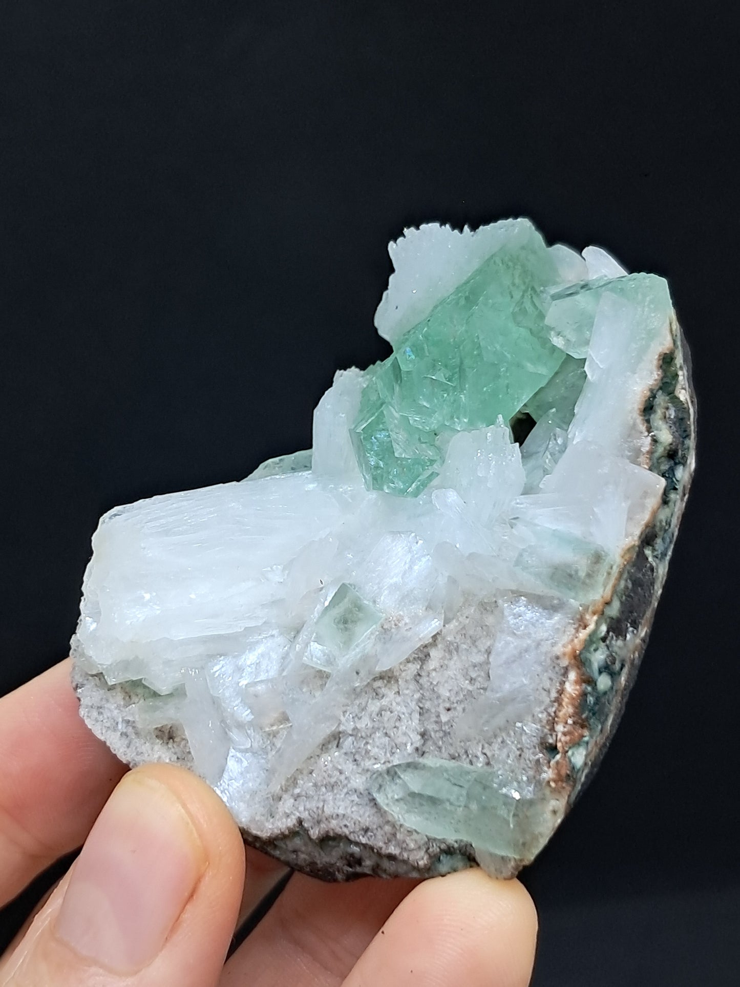 Green Apophyllite (Fluorapophyllite) and Stilbite on matrix #GA2