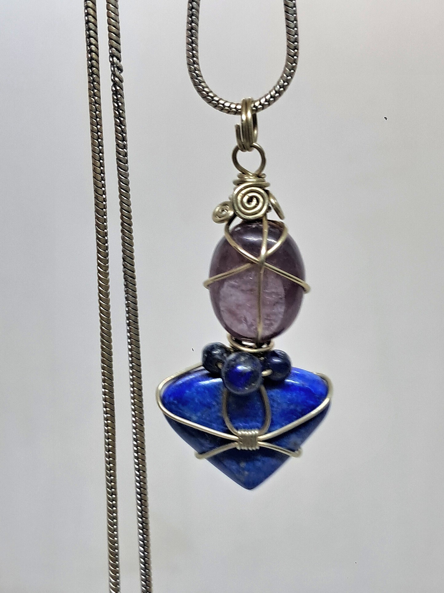 Lepidolite w/ Lapislazuli Pendant | Handcrafted Jewelry | Unique Necklace #JL57