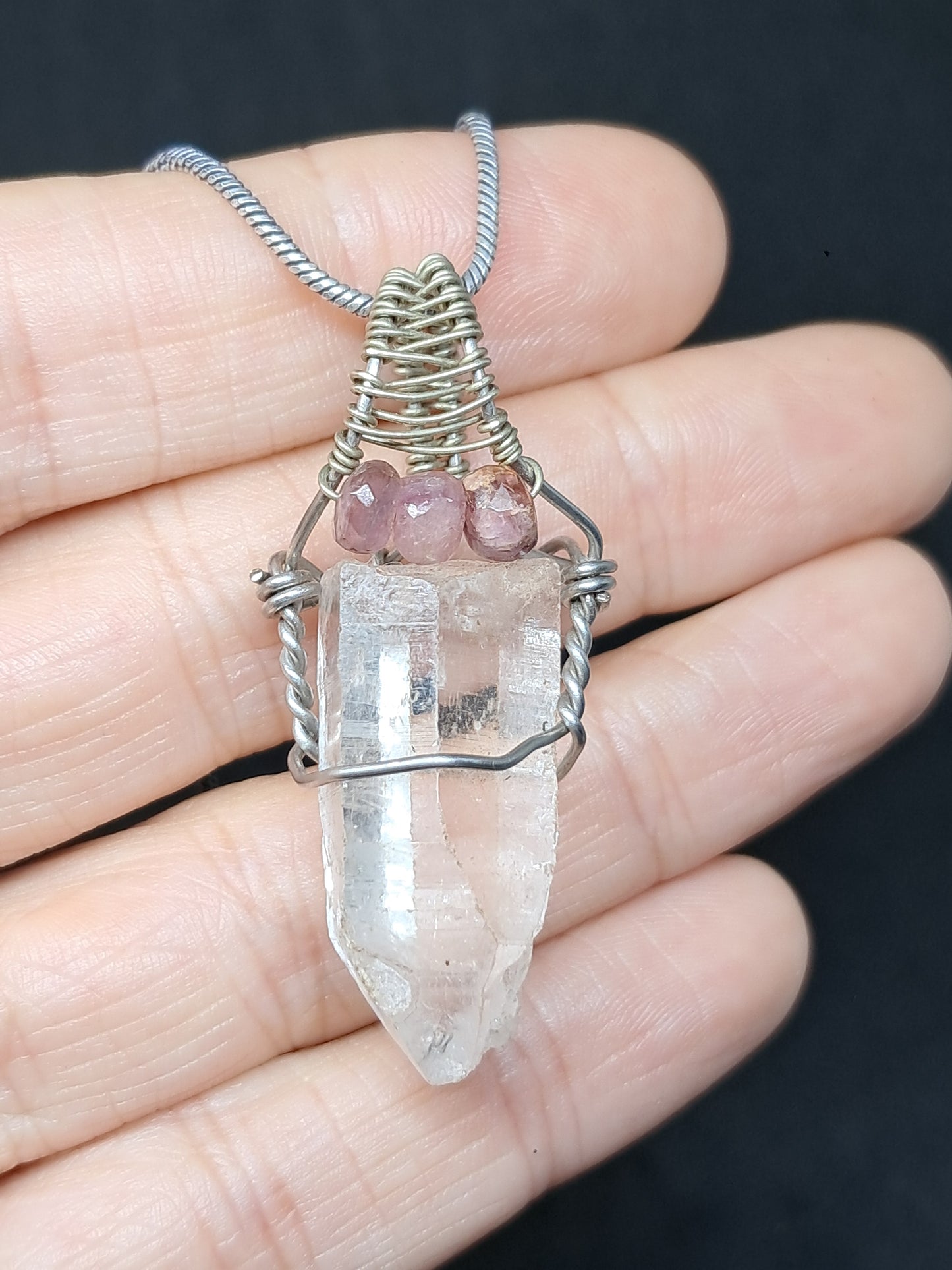 Himalayan Quartz w/ Pink Tourmaline Beads | Handmade Pendant | Handcrafted Jewelry | Necklace | Unisex #JL36