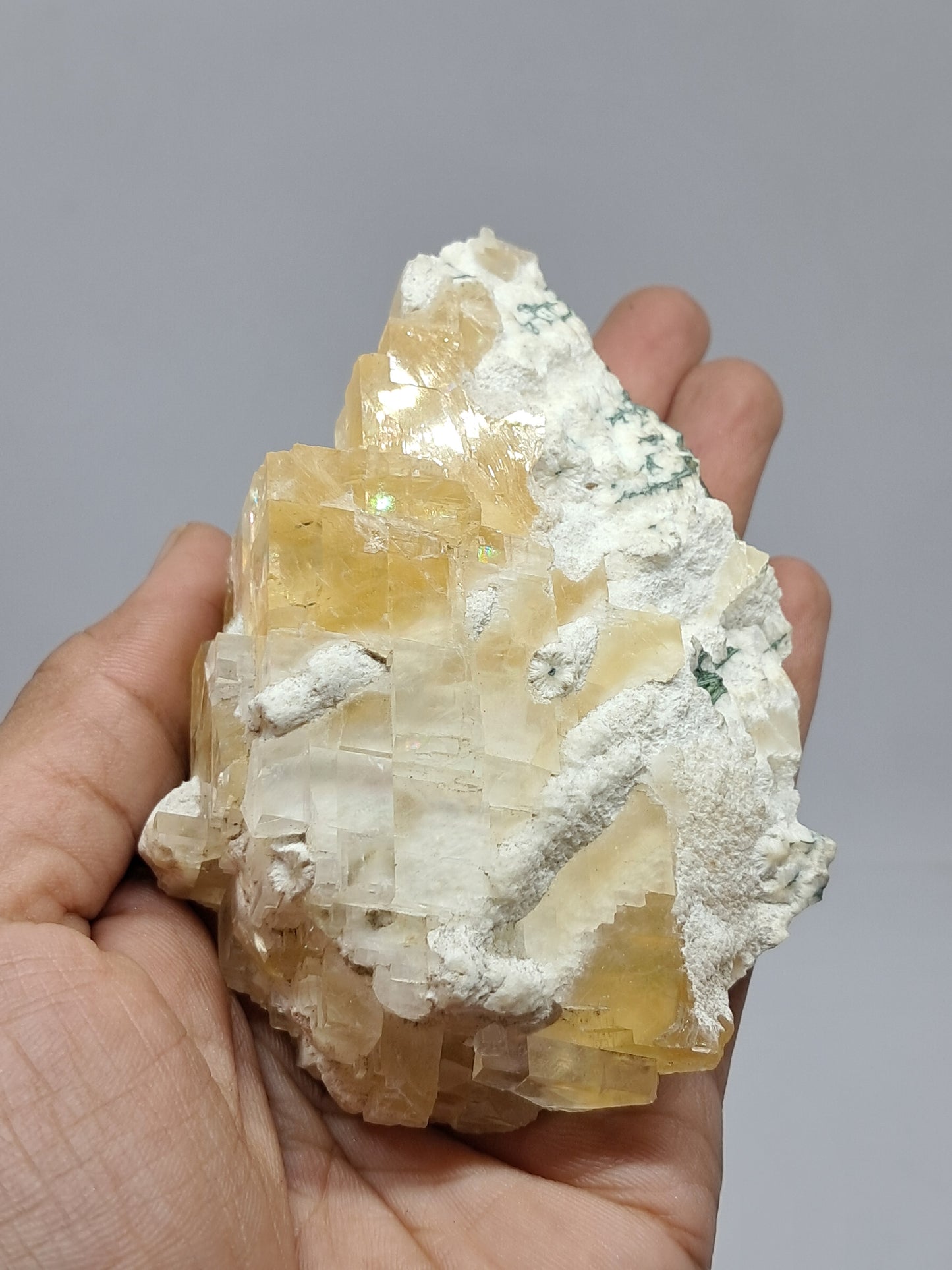 Honey Calcite w/ Okenite (India) Rough Crystal | Natural Stone | Mineral Specimen #CA17