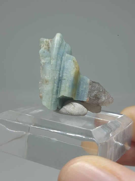 Aquamarine on Smokey Quartz (Karur) Rough Natural Crystal | Mineral Specimen #AQM55