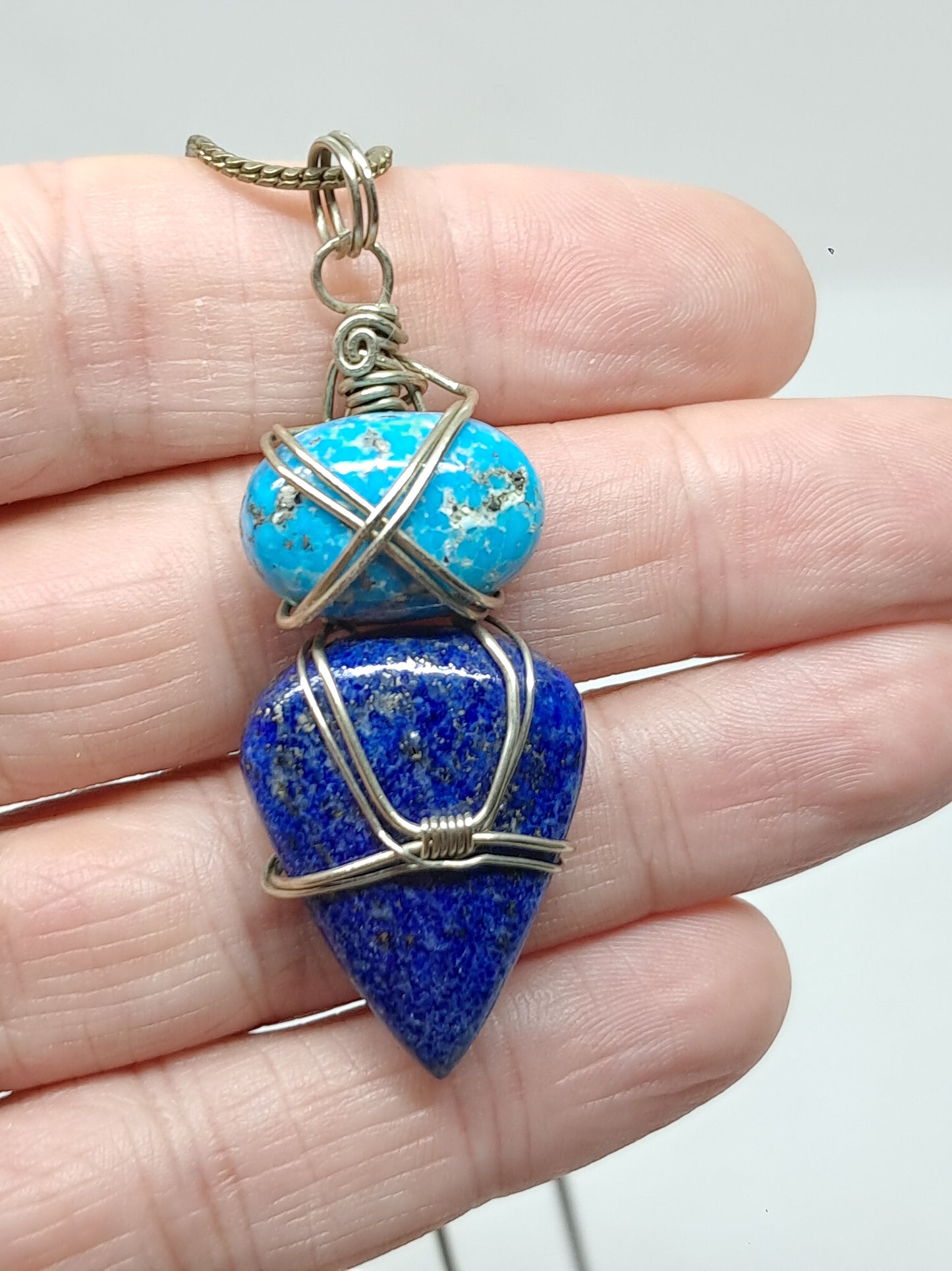 Turquoise w/ Lapislazuli Pendant | Handcrafted Jewelry | Unique Necklace #JL43