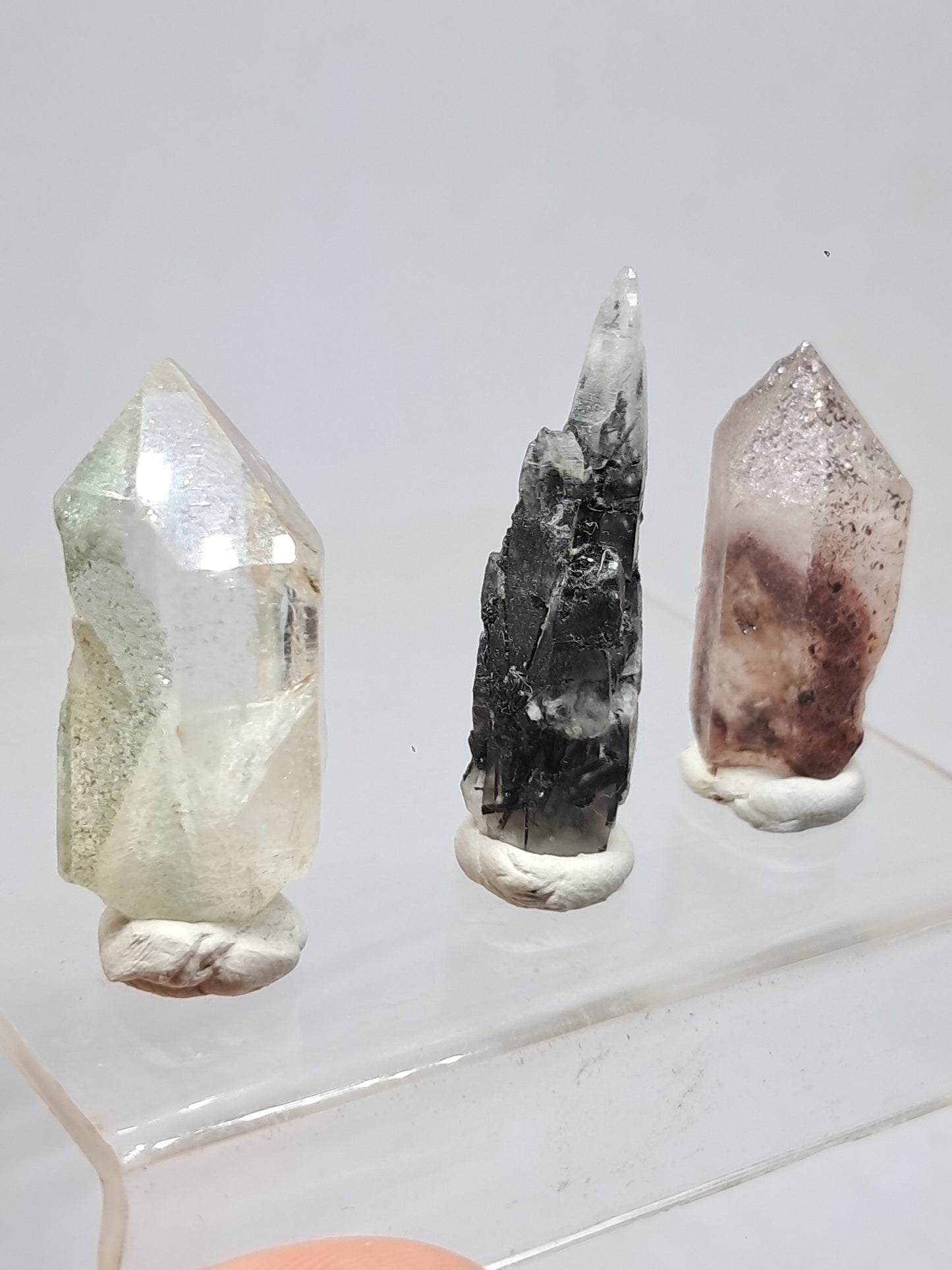 Juego de 3 puntas de cuarzo: clorita, turmalina y hematita fantasma | Cristales en bruto | Piedras en bruto #RCS20