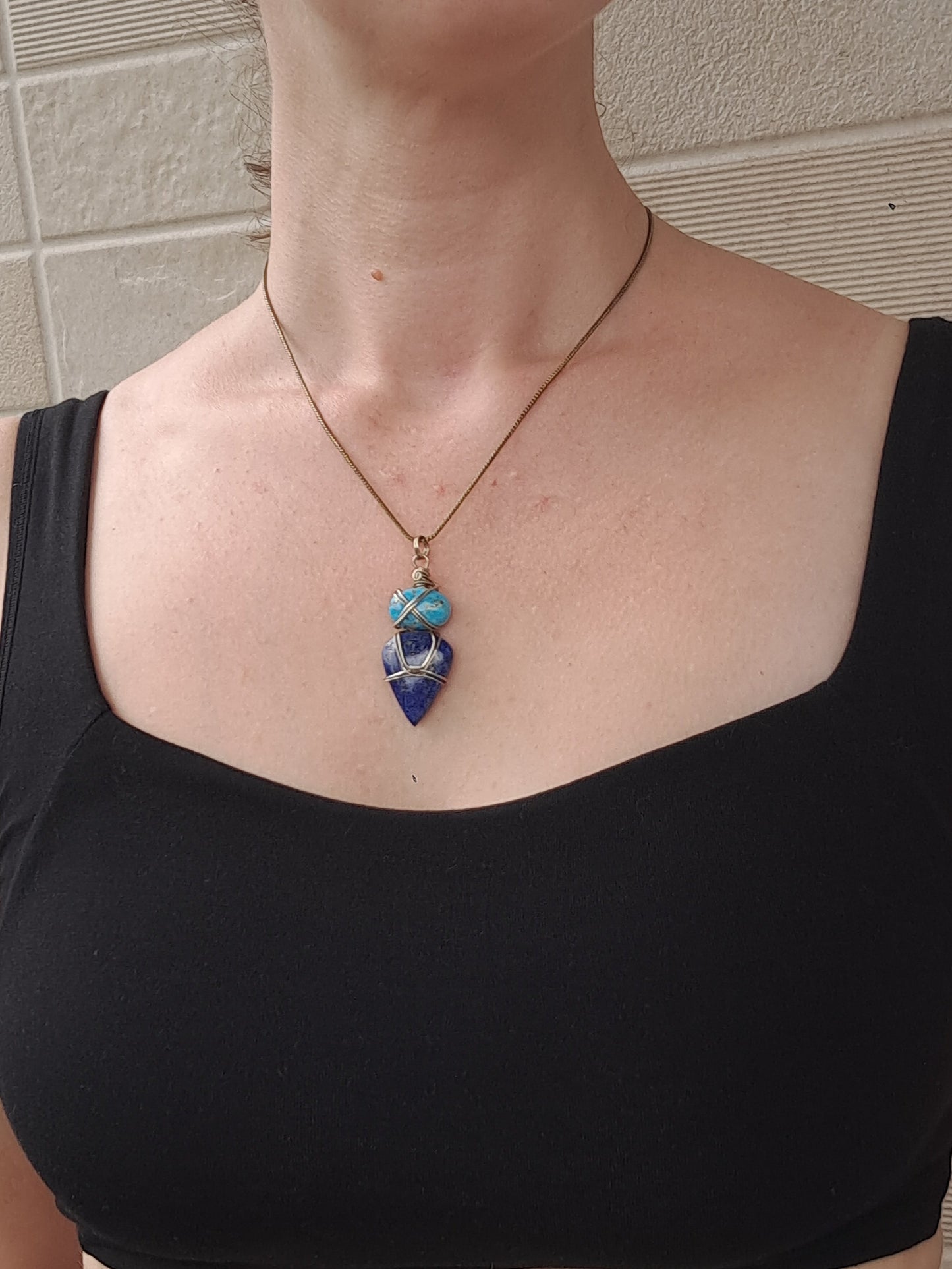 Turquoise w/ Lapislazuli Pendant | Handcrafted Jewelry | Unique Necklace #JL43