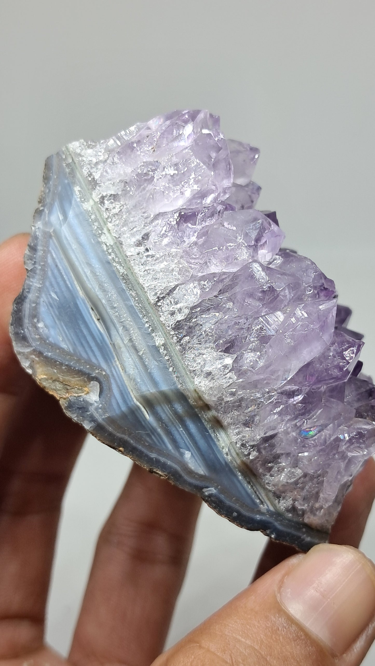 Amethyst Cluster On Banded Agate (Brazil) | Natural Crystal | Mineral Specimen #AMB14