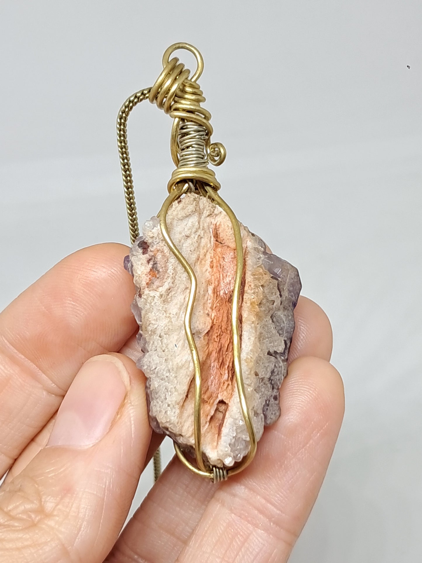 Amethyst Cluster in Brass Wire | Handmade Pendant | Handcrafted Jewelry | Necklace | Unisex #JL34