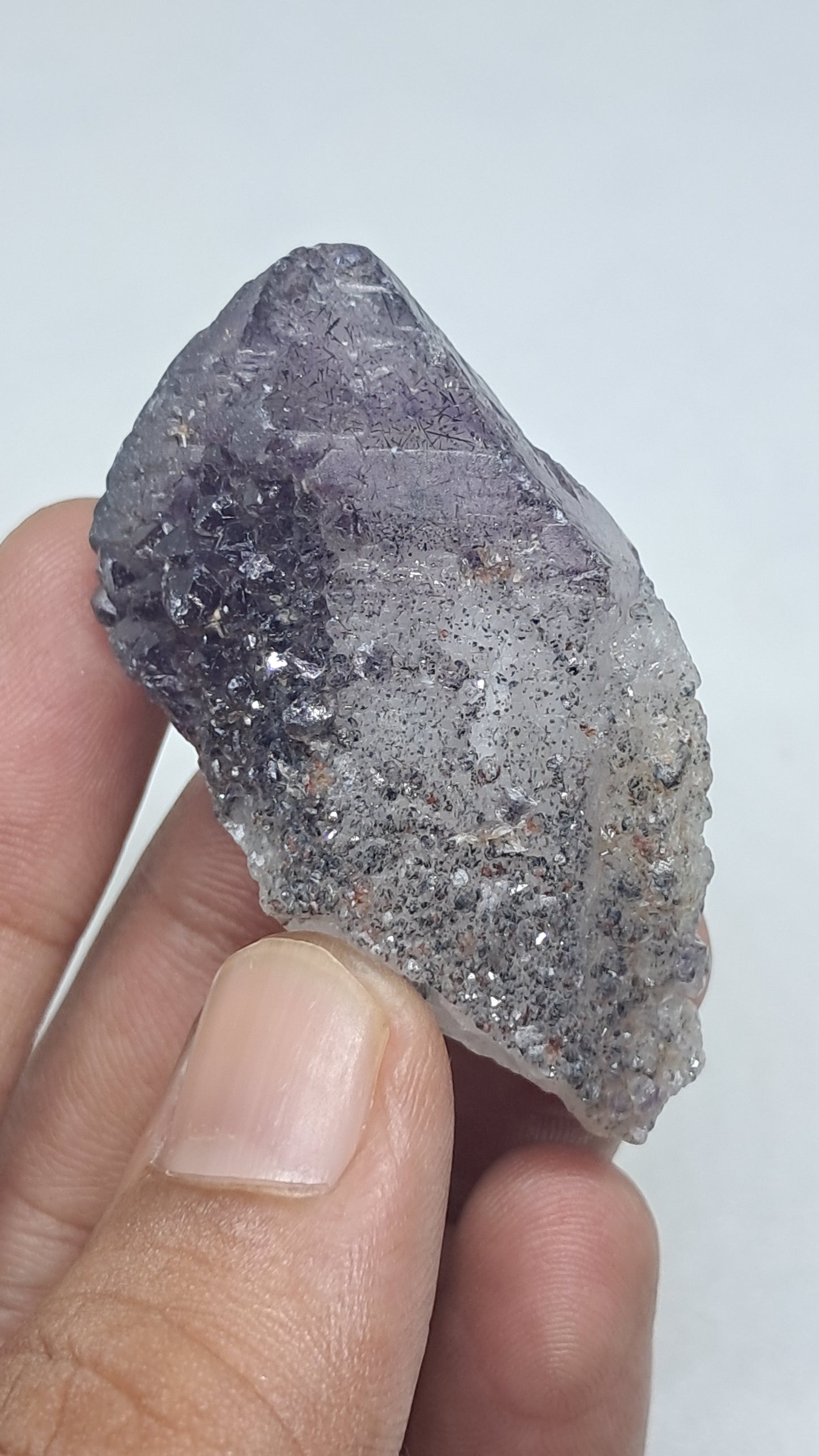 Amatista Elestial sobre Pseudomorfo de Cuarzo | Inclusiones de Hematita Goethita Rutilo | Cristal Natural | Muestra Mineral #KA192