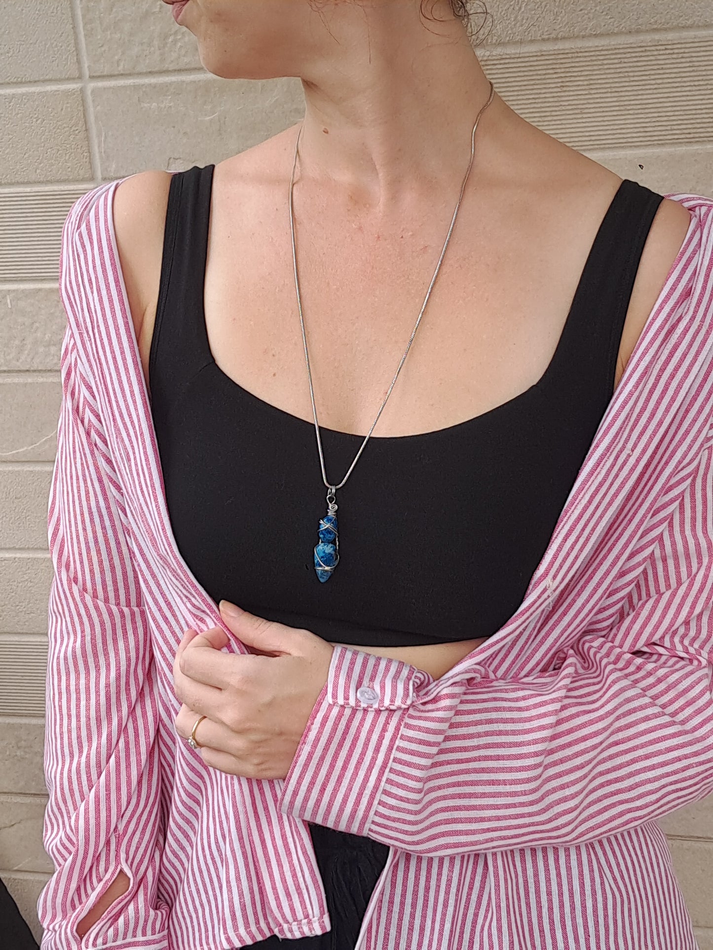 Azurite w/ Chrysocolla Double Cabochon Pendant | Handcrafted Jewelry | Unique Necklace #JL52