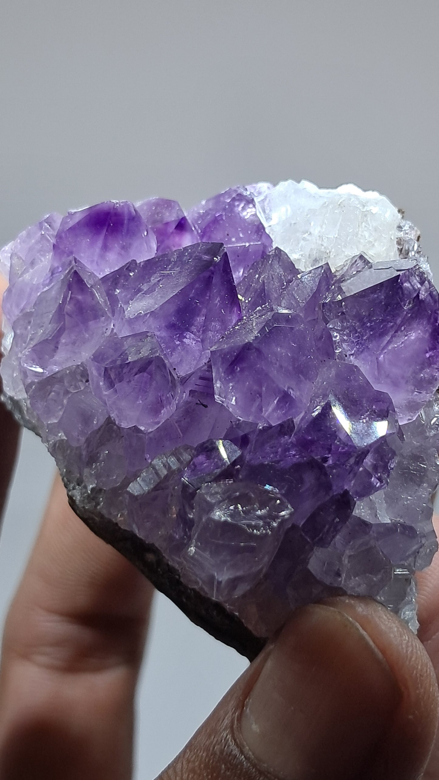 Deep Purple Amethyst With UV Reactive Calcite (Brazil) | Natural Cluster | Mineral Specimen #AMB8