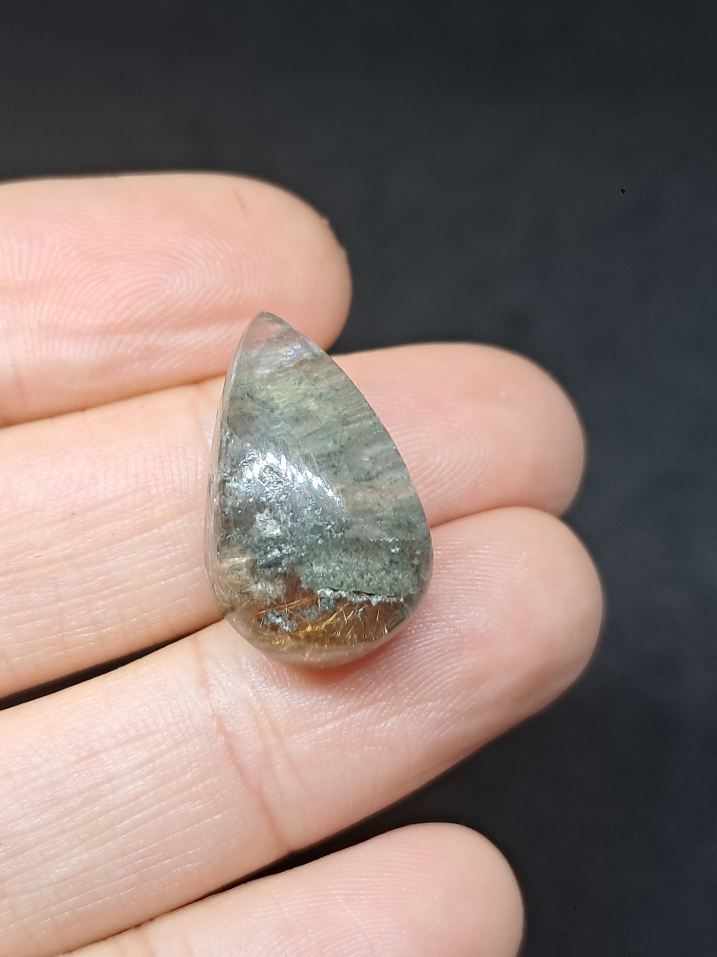 Chlorite Quartz w/ Golden Rutile (Kullu) Half Rough Half Polished | Natural Stone | Cabochon #CH52