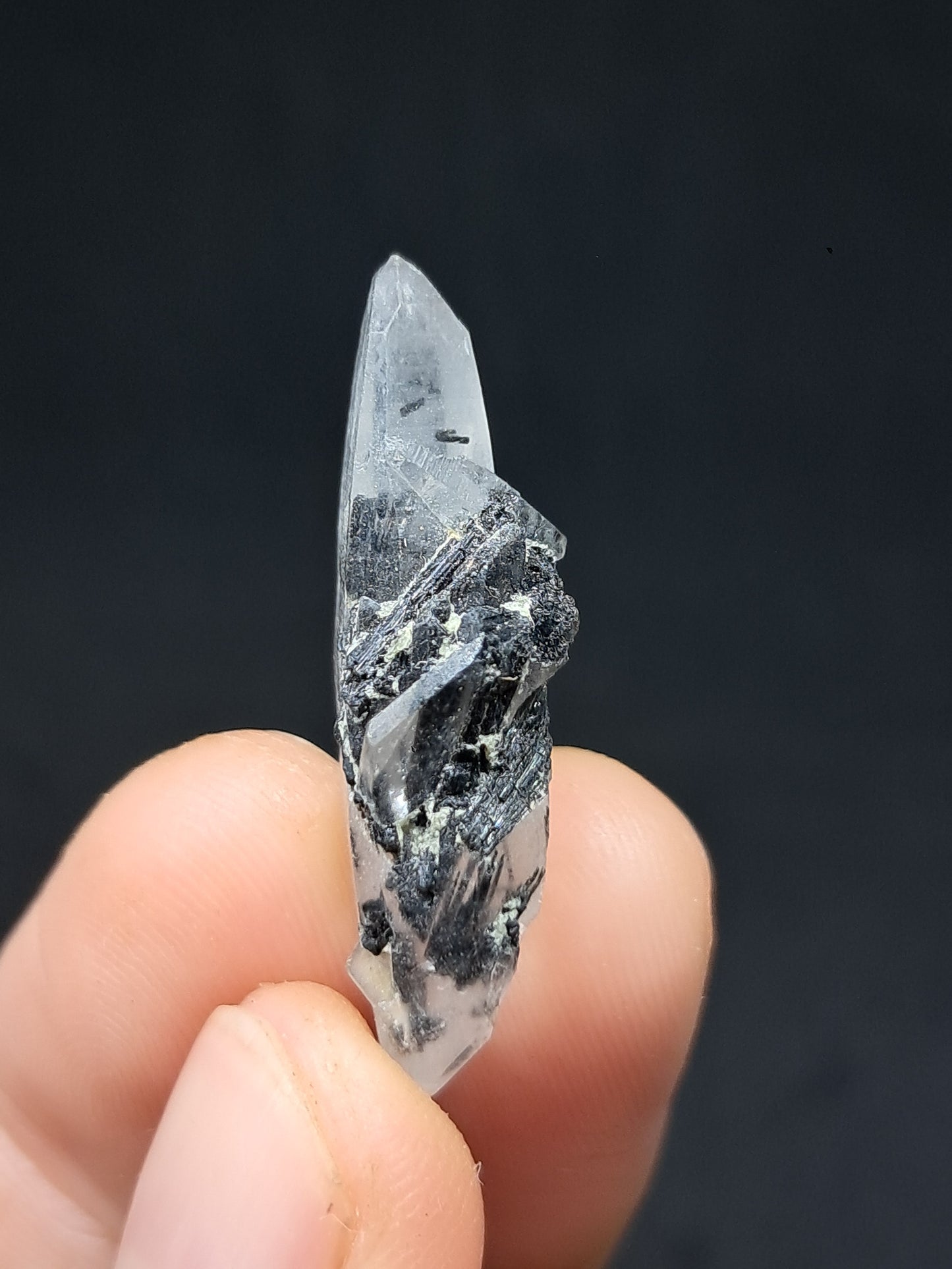 Punta de cuarzo turmalinado (Karur) Cristal natural | Espécimen mineral #TQ35