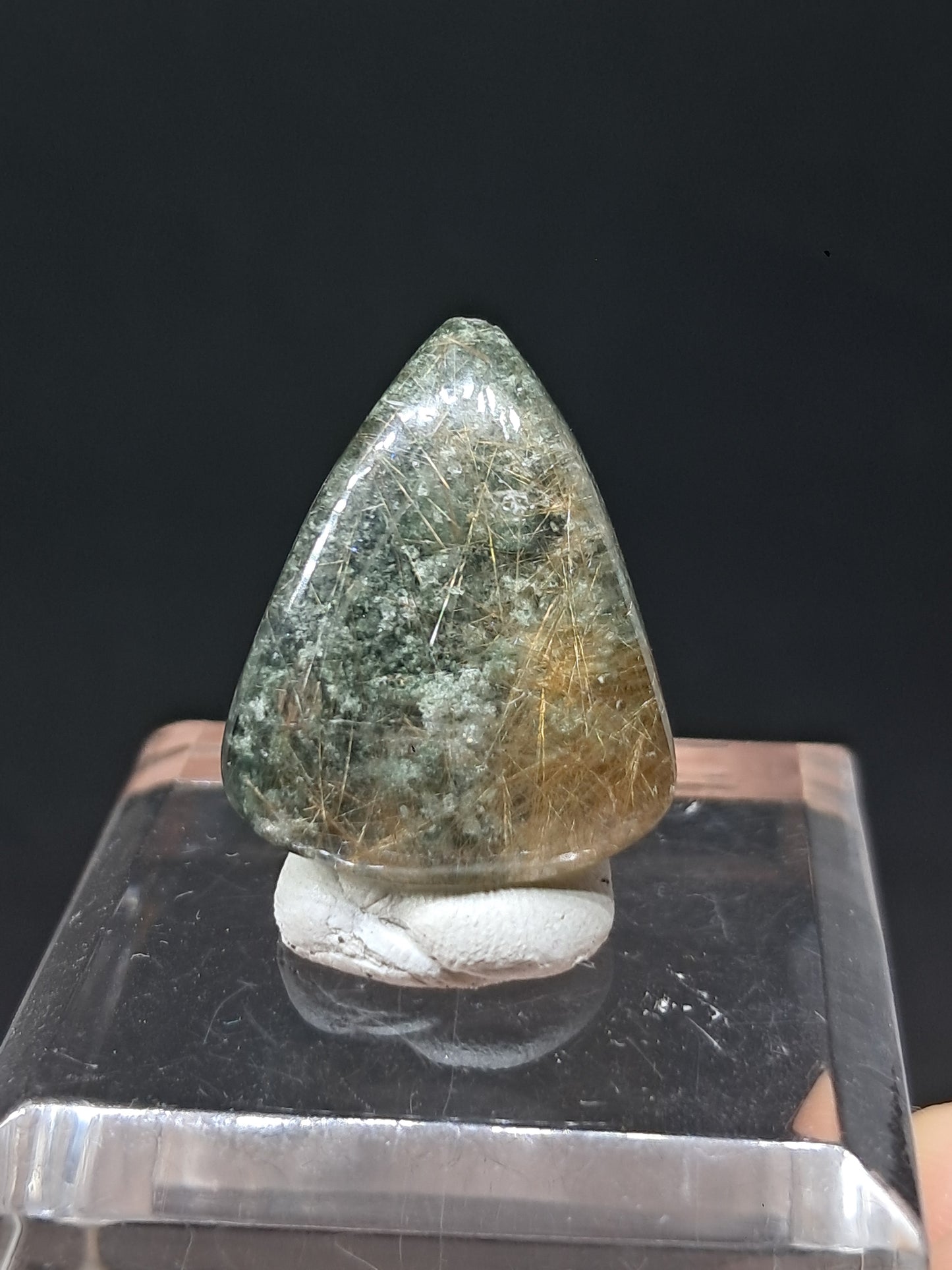Chlorite Quartz w/ Golden Rutile (Kullu) Half Rough Half Polished | Natural Stone | Cabochon #CH51