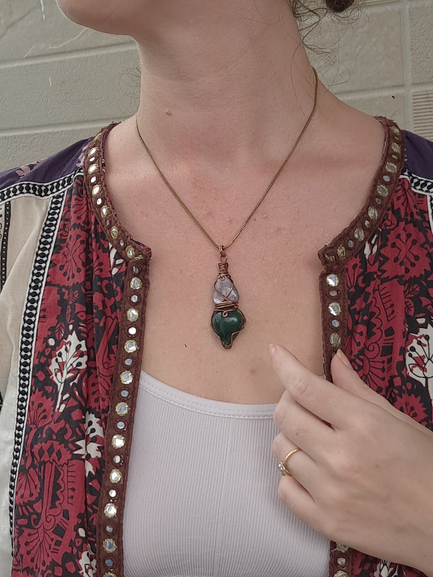 Lepidolite w/ Aventurine Pendant | Handcrafted Jewelry | Unique Necklace #JL48
